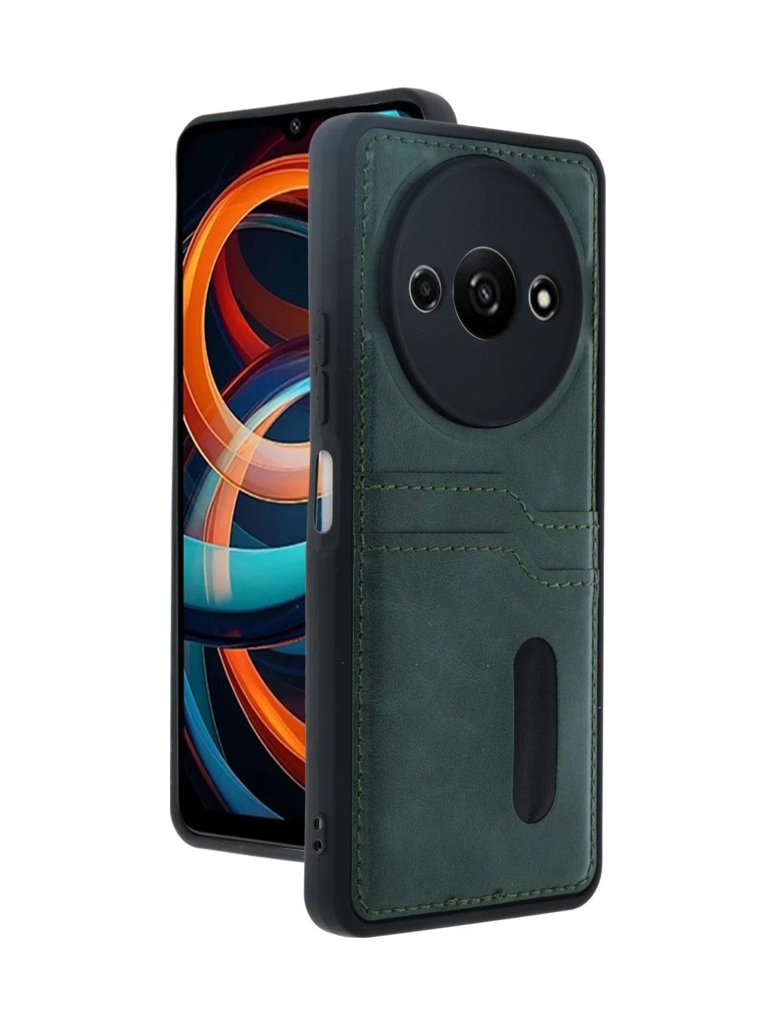 Xiaomi Redmi A3 4g Uyumlu Kılıf Sara Kartvizitli Deri Kılıf - Koyu Yeşil Belirtilmemiş