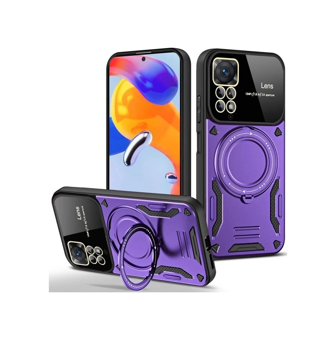 Xiaomi Redmi Note 11 Pro Uyumlu Kılıf Joy Lens Standlı Kapak - Mor Belirtilmemiş