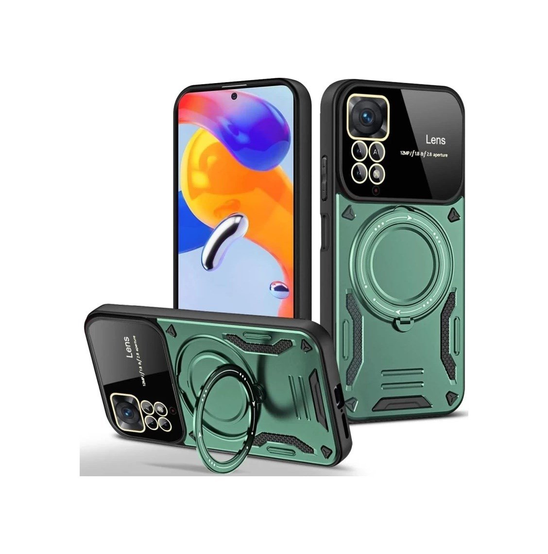 Xiaomi Redmi Note 11 Pro Uyumlu Kılıf Joy Lens Standlı Kapak - Koyu Yeşil Belirtilmemiş