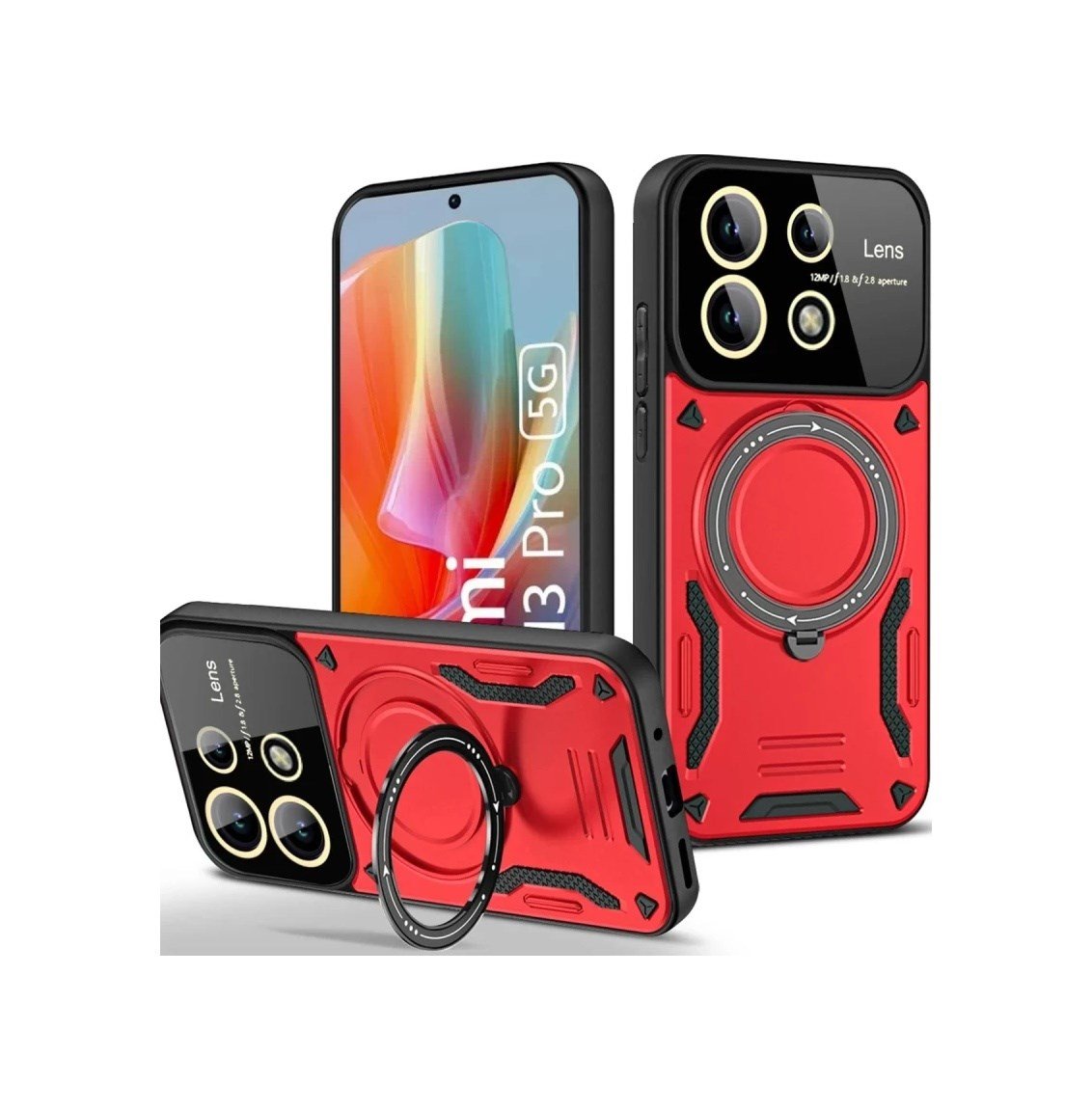 Xiaomi Redmi Note 13 Pro 4g Uyumlu Kılıf Joy Lens Standlı Kapak - Kırmızı Belirtilmemiş