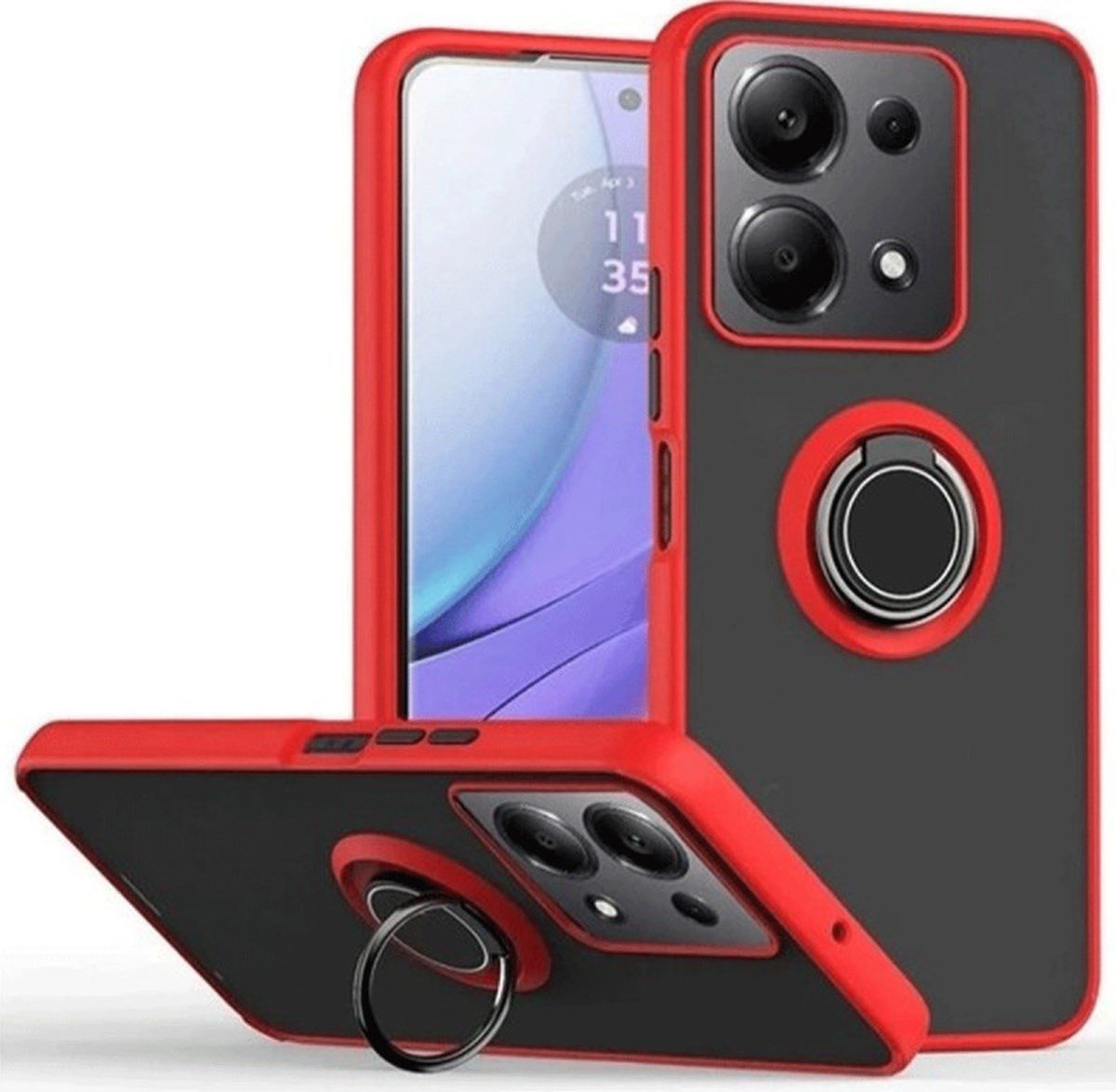 Xiaomi Redmi Note 13 Pro 5g Uyumlu Kılıf Montreal Yüzüklü Silikon Kapak - Kırmızı Belirtilmemiş