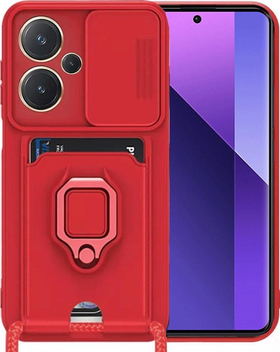 Xiaomi Redmi Note 13 Pro Plus Uyumlu Kılıf Zuma Kartvizitli Yüzüklü Silikon - Kırmızı Belirtilmemiş