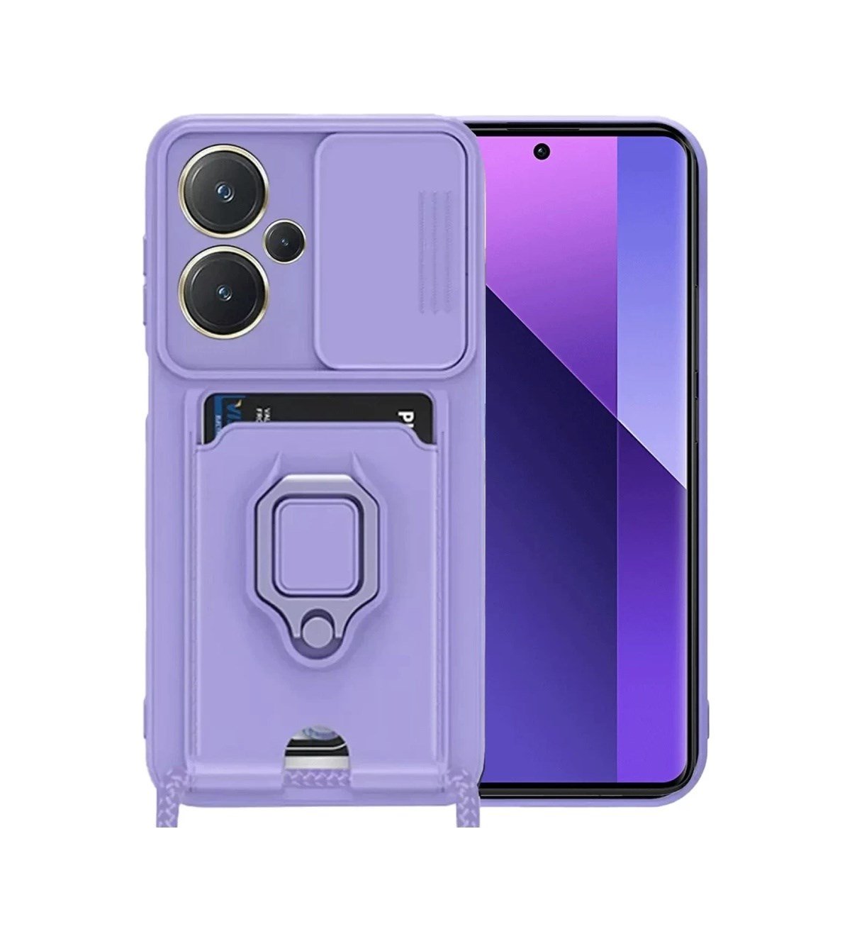 Xiaomi Redmi Note 13 Pro Plus Uyumlu Kılıf Zuma Kartvizitli Yüzüklü Silikon - Lila Belirtilmemiş