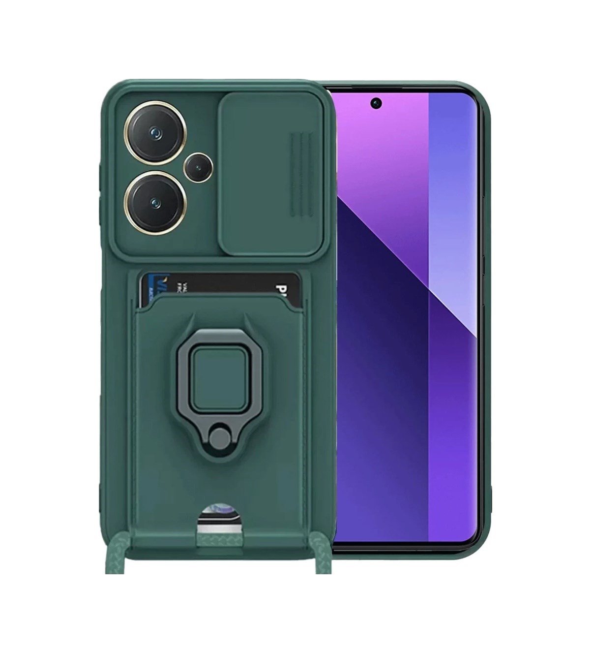Xiaomi Redmi Note 13 Pro Plus Uyumlu Kılıf Zuma Kartvizitli Yüzüklü Silikon - Yeşil Belirtilmemiş