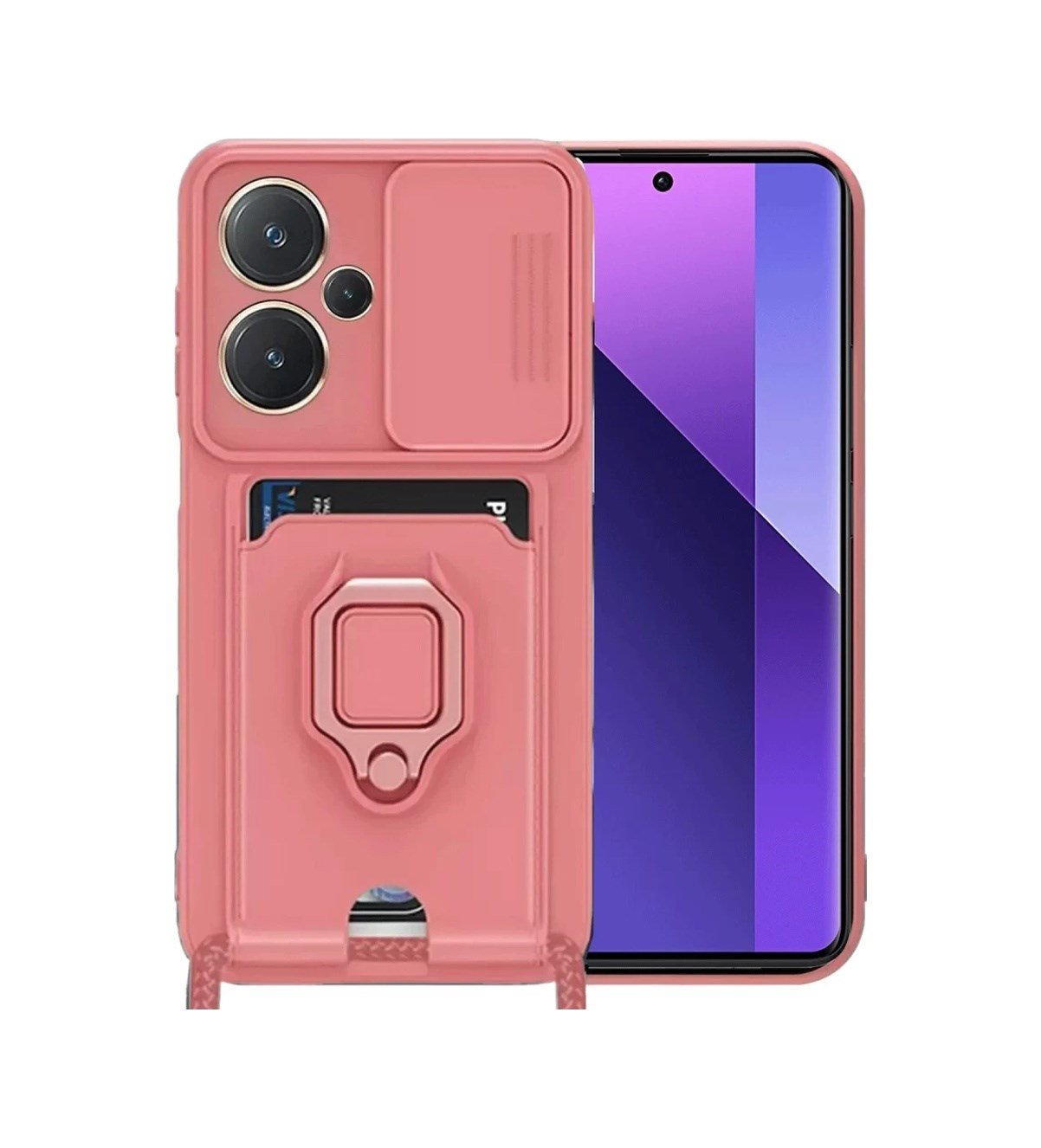 Xiaomi Redmi Note 13 Pro Plus Uyumlu Kılıf Zuma Kartvizitli Yüzüklü Silikon - Pembe Belirtilmemiş