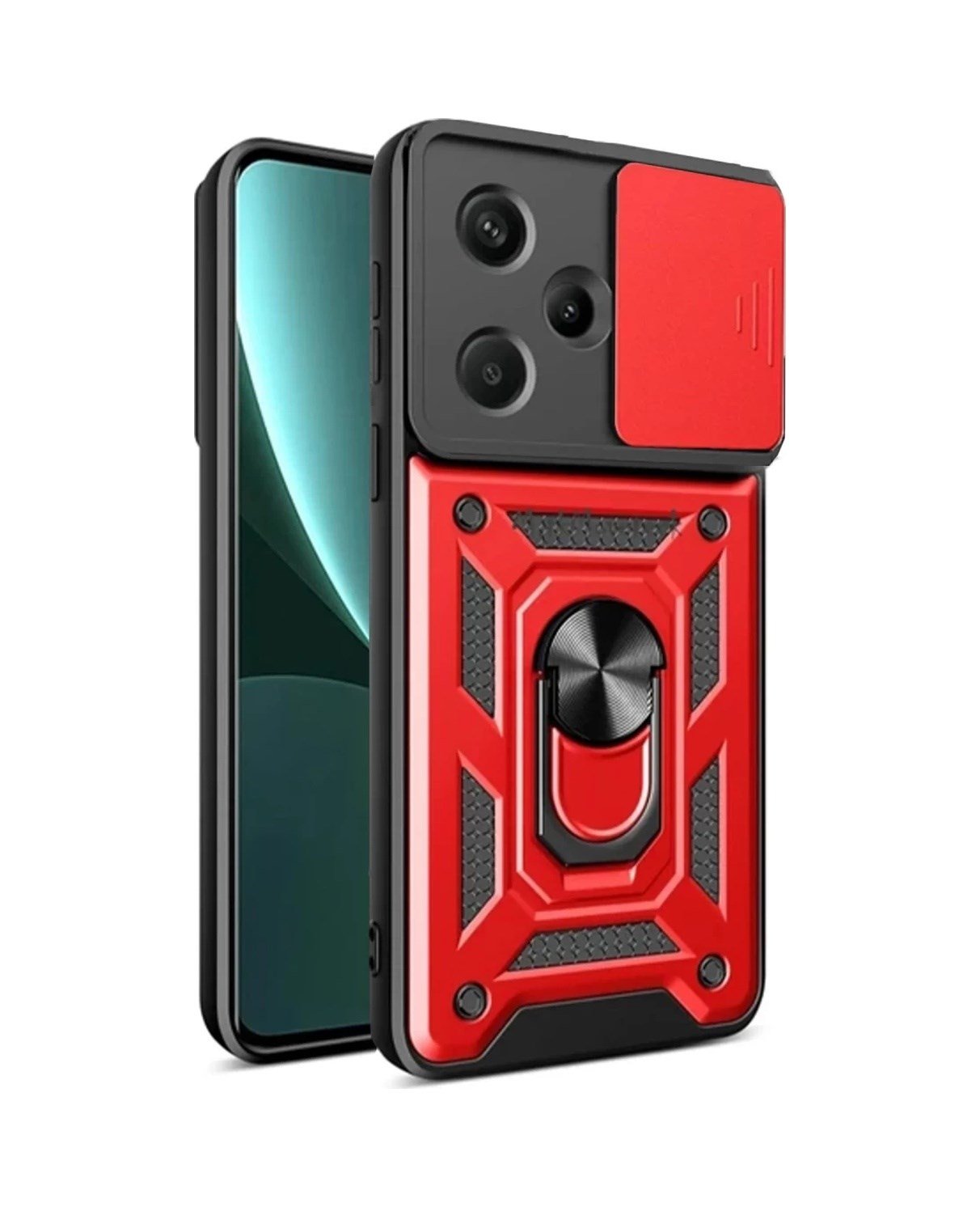 Xiaomi Redmi Note 13 Pro Plus Uyumlu Kılıf Pars Lens Yüzüklü Silikon - Kırmızı Belirtilmemiş