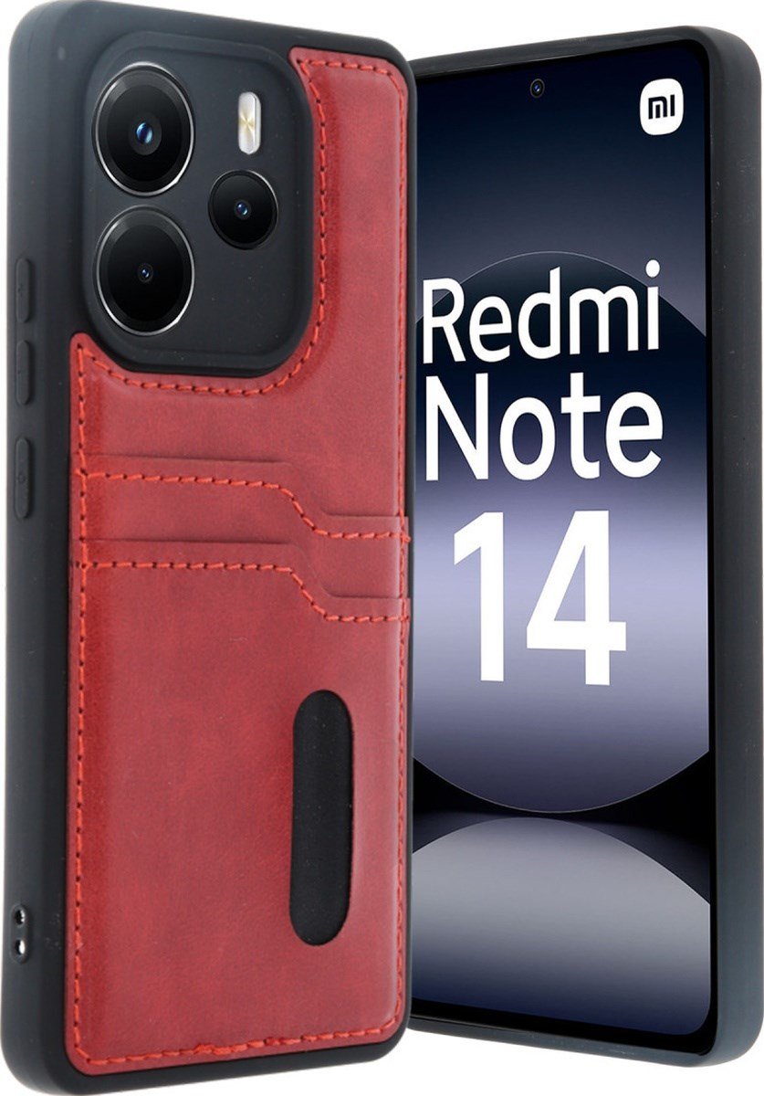 Xiaomi Redmi Note 14 4g Uyumlu Kılıf Sara Kartvizitli Deri Kılıf - Kırmızı Belirtilmemiş