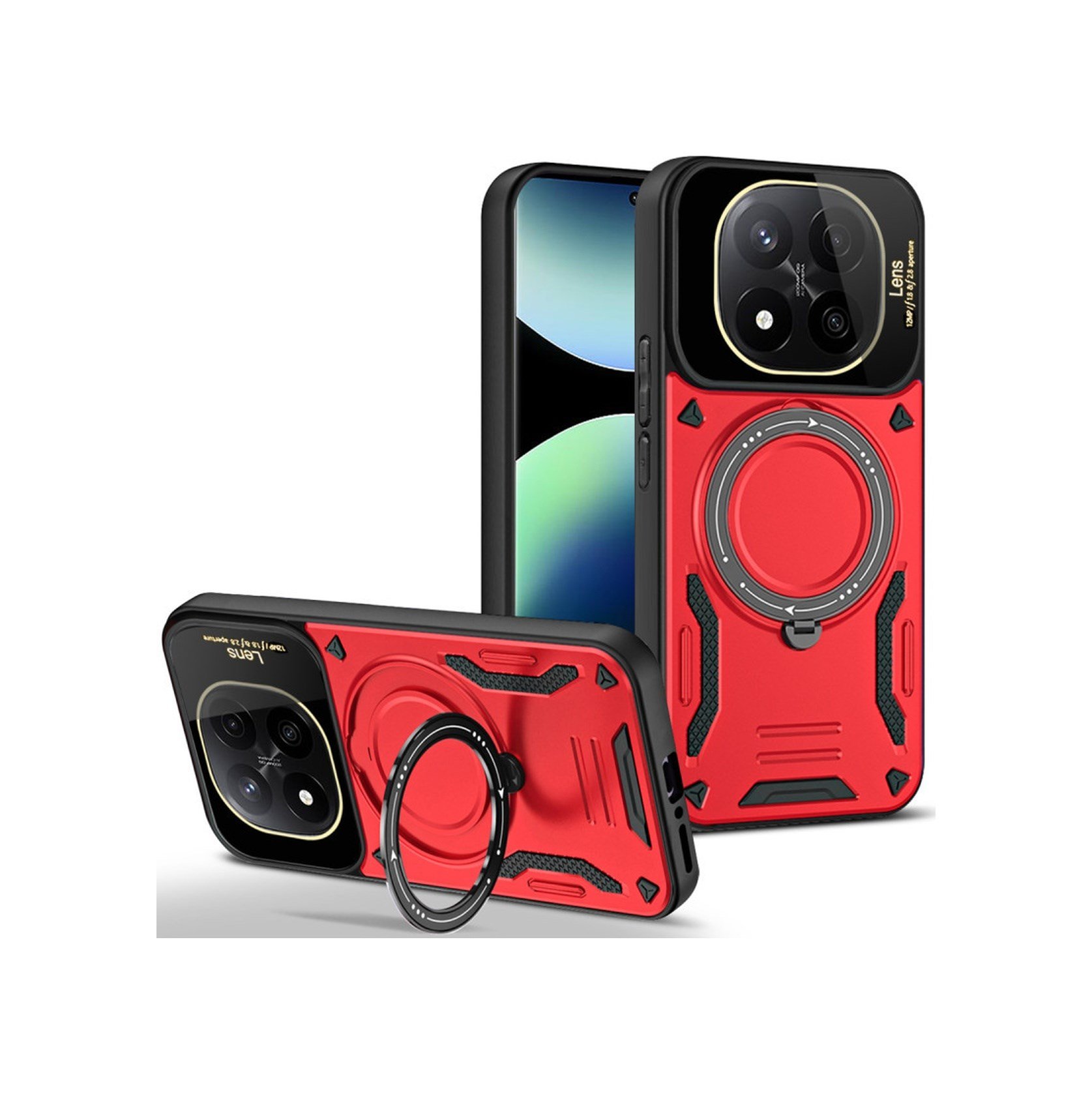 Xiaomi Redmi Note 14 Pro 5g Uyumlu Kılıf Joy Lens Standlı Kapak - Kırmızı Belirtilmemiş