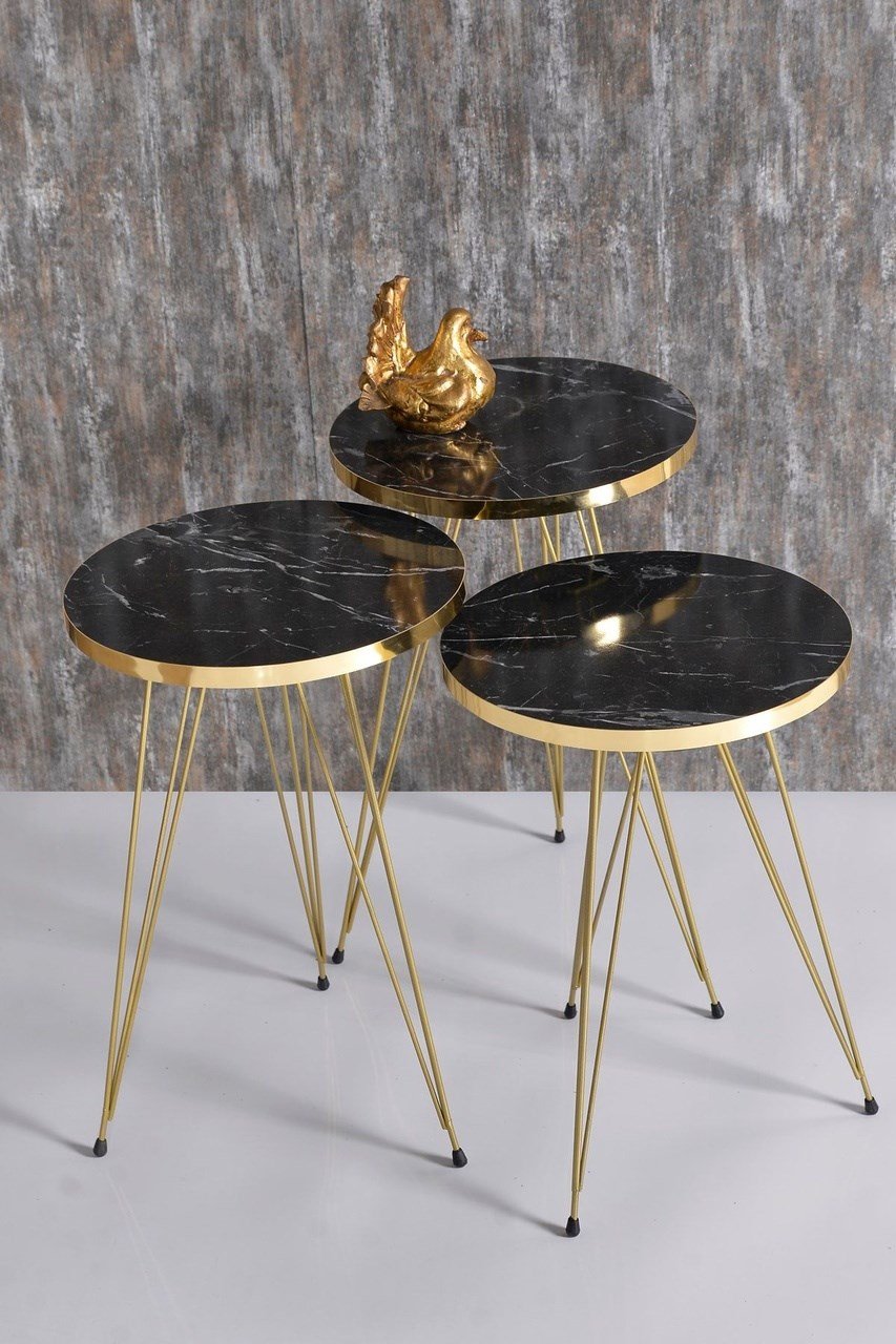 Zigon Sehpa Gold Bendir Tel Çok Renkli