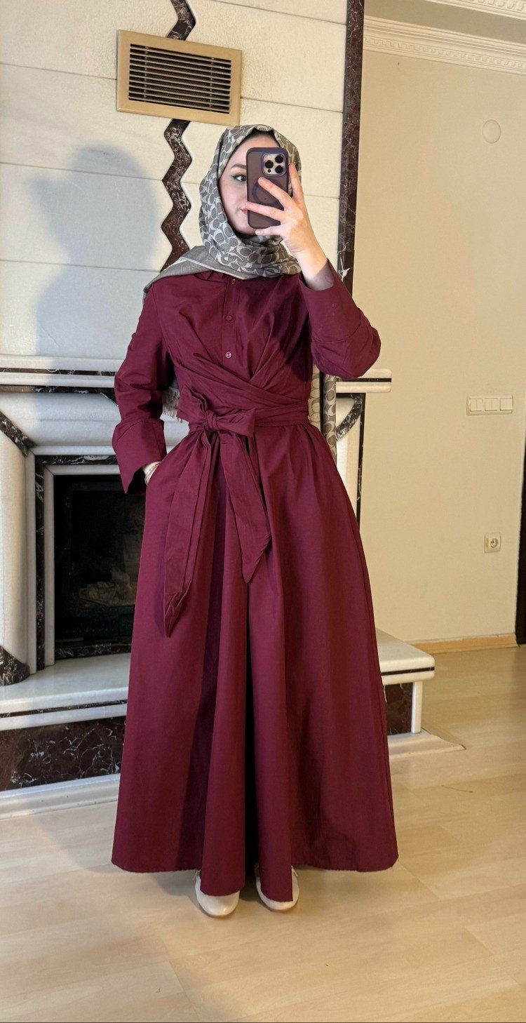 Bağlamalı Elbise | Bordo