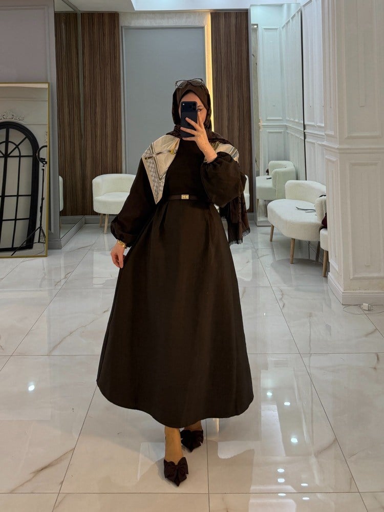 Poplin Elbise | Kahve