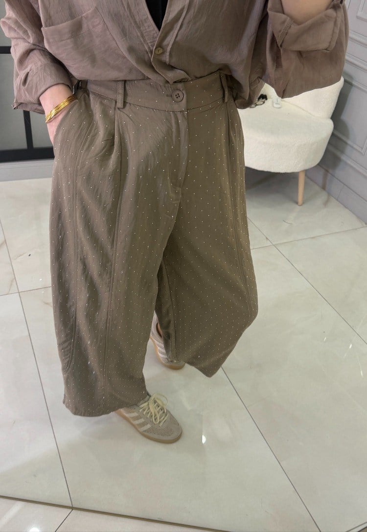 Shine Taşlı Pantolon | Vizon