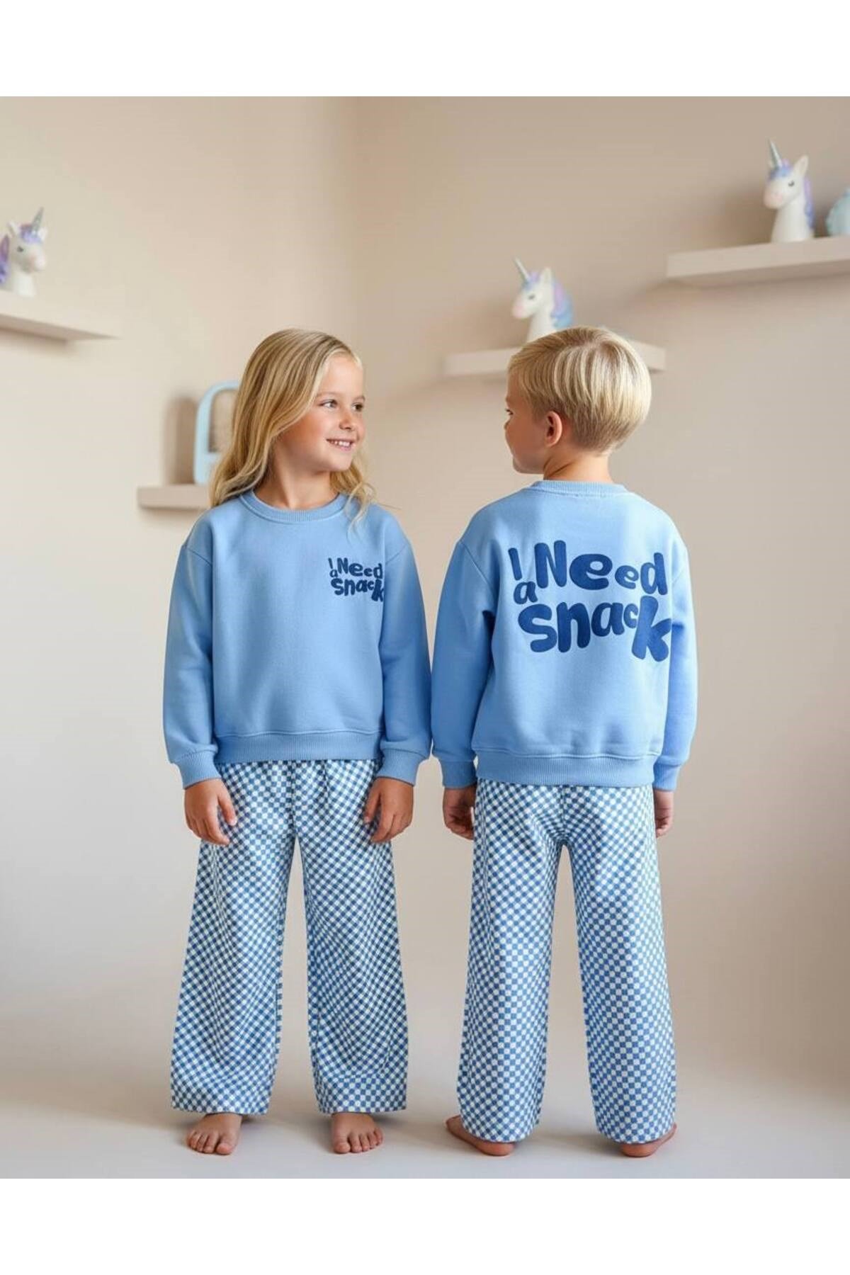 %100 Pamuk Unisex Çocuk Alt Üst Takım – Sweatshirt + Rahat Pantolon – 2-8 Yaş “I Need a Snack”