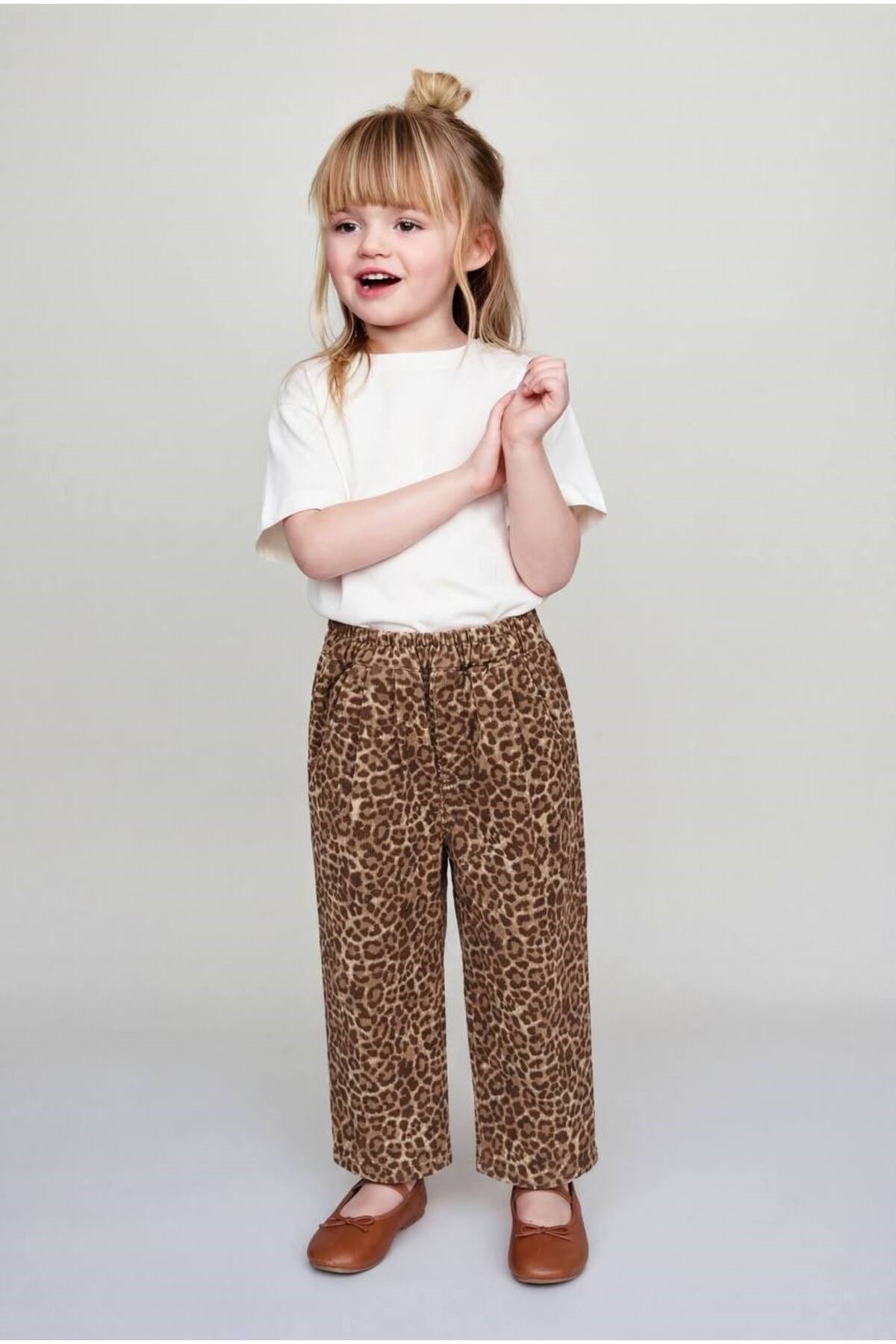 Milo+Sol %100 Pamuk Leopar Desenli Çocuk Takım (Tişört + Pantolon)