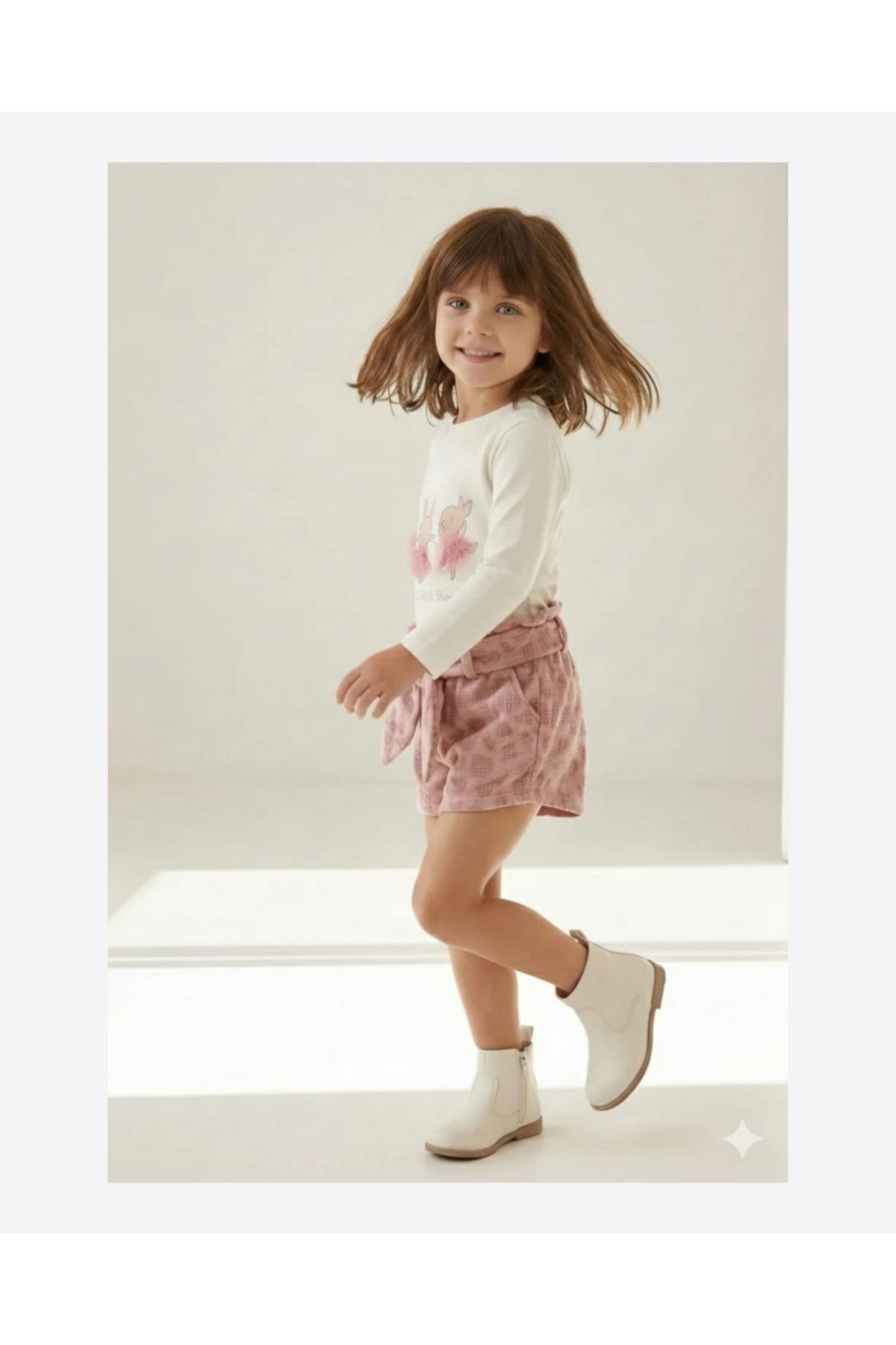 Milo+Sol Kız Bebek Baskılı Tül Detaylı Şort T-Shirt– Yeni Sezon