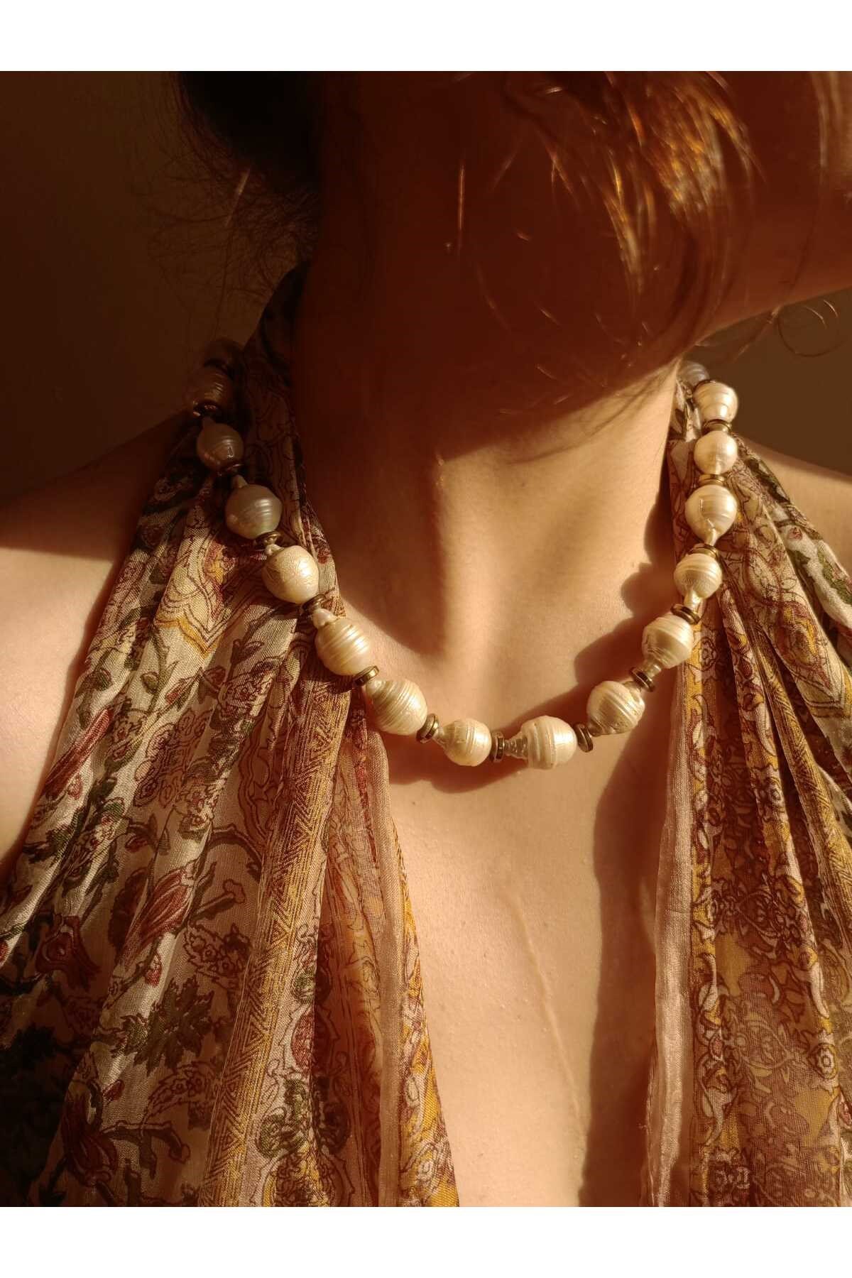 Gerçek Barok İnci (Arası Hematit Taş Detaylı) Uzatma Zincirli Handmade Özel Tasarım İnci Kolye