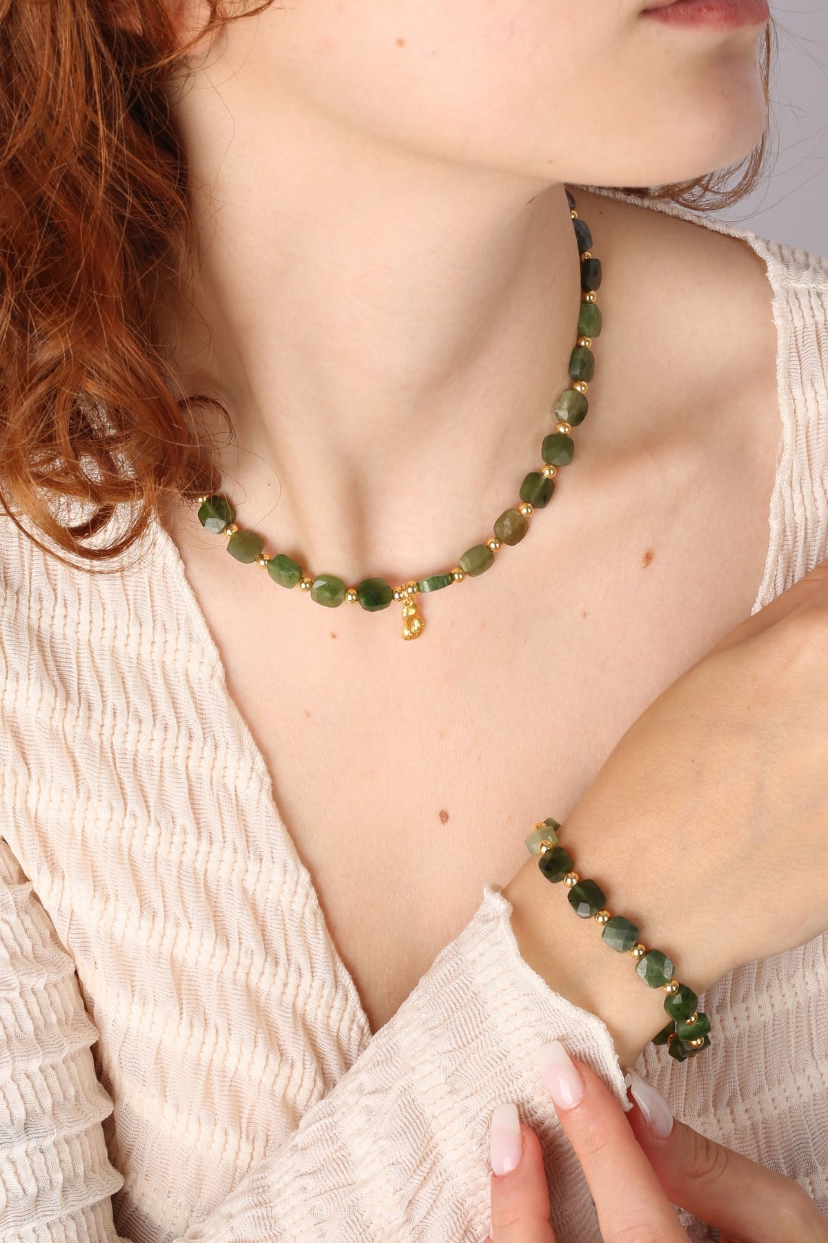 Peridot Taşlı Kolye Bileklik Set