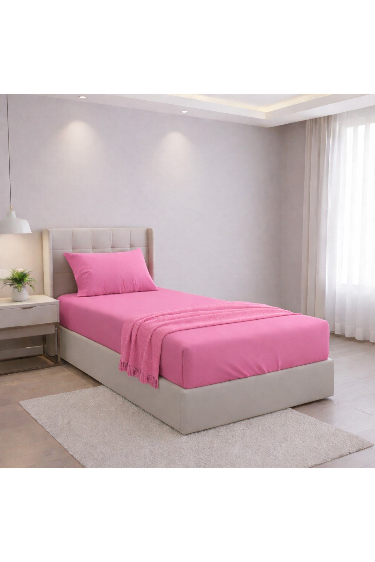 Pamuklu Tek kişilik lastik çarşaf 100x200 derinlik 25cm 1 adet yastık kılıfı