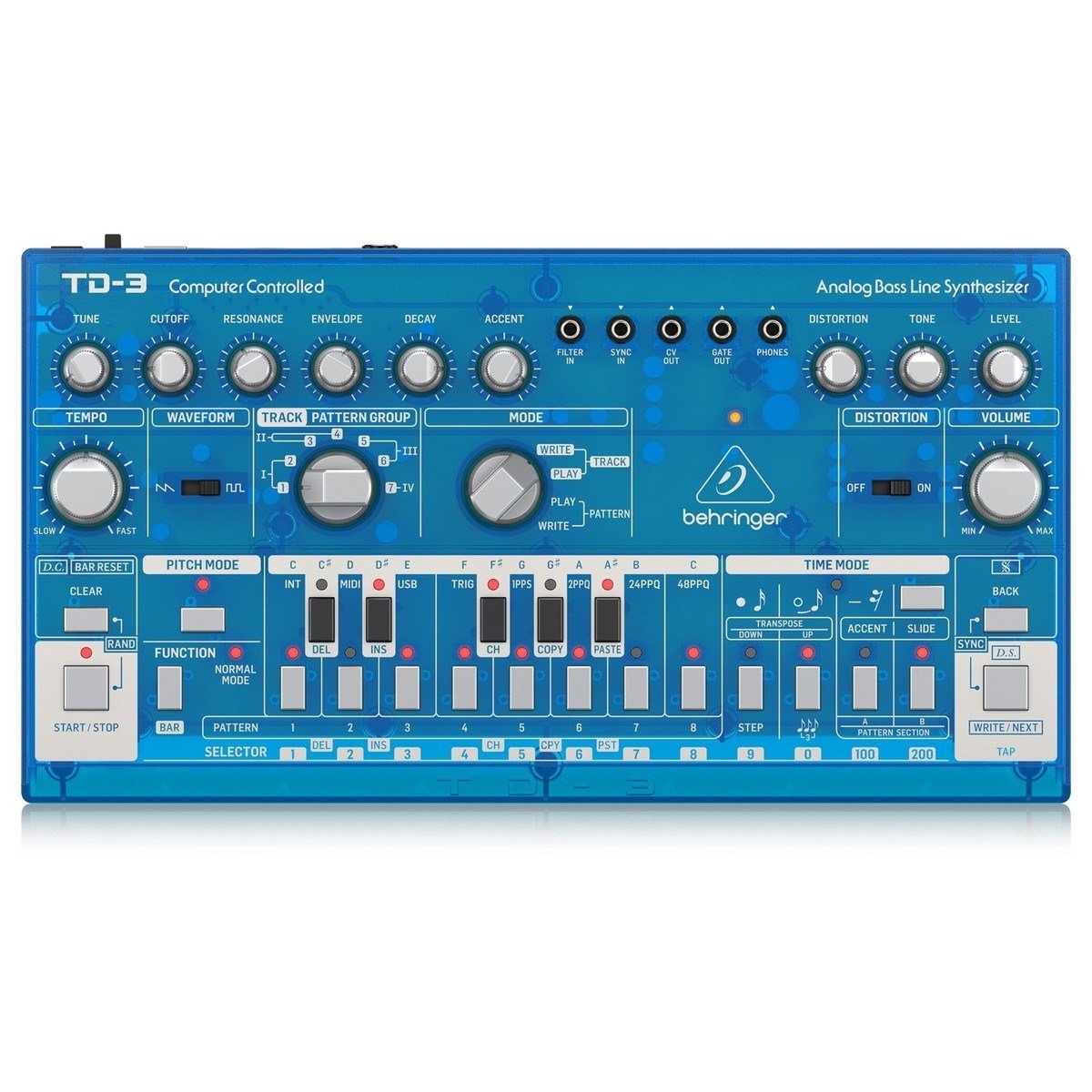 BEHRINGER TD-3-BB Analog Bass Line Synthesizer (Transparan Mavi)