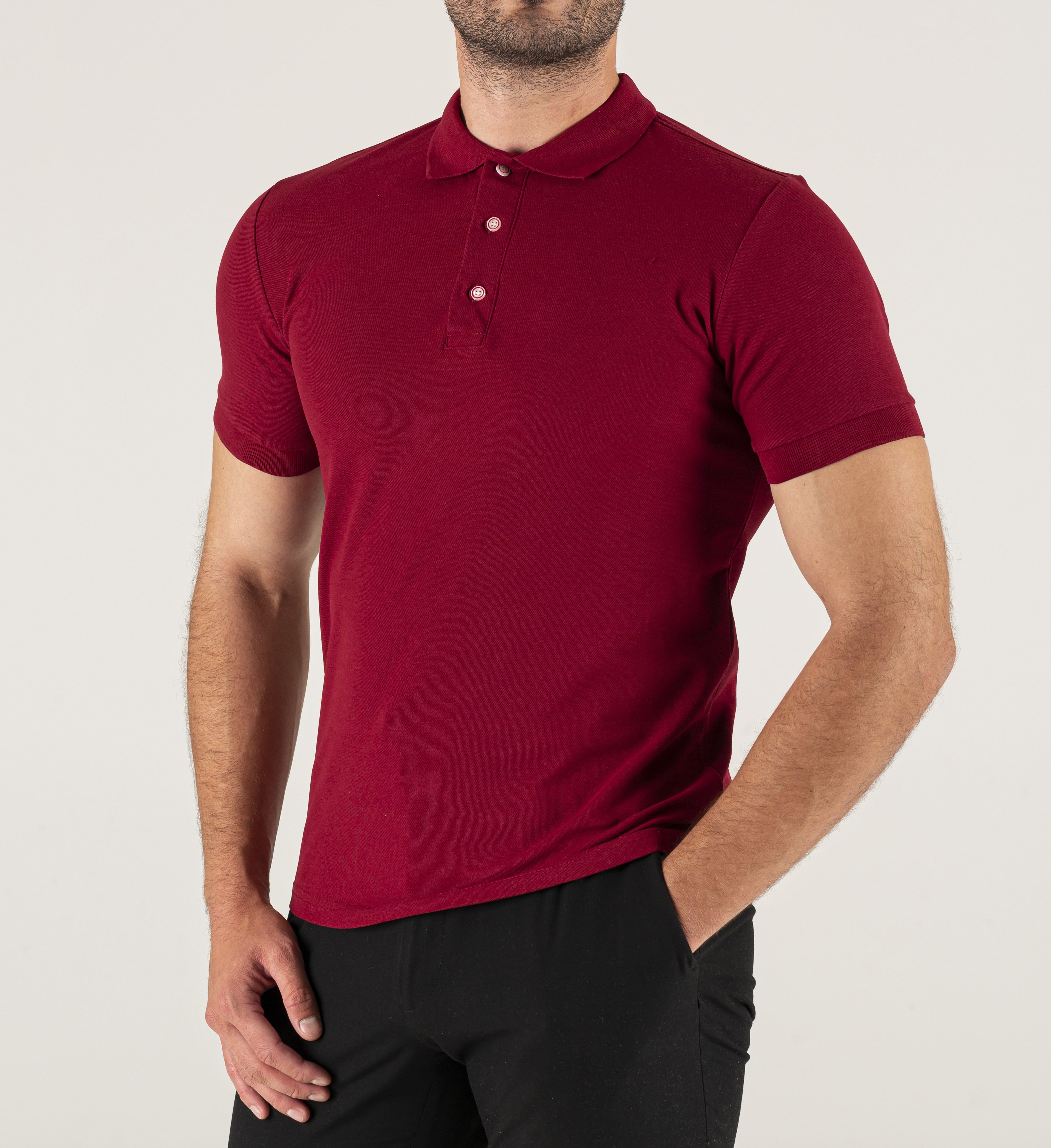 Bordo Polo Yaka Baskılı Lakost Tişört