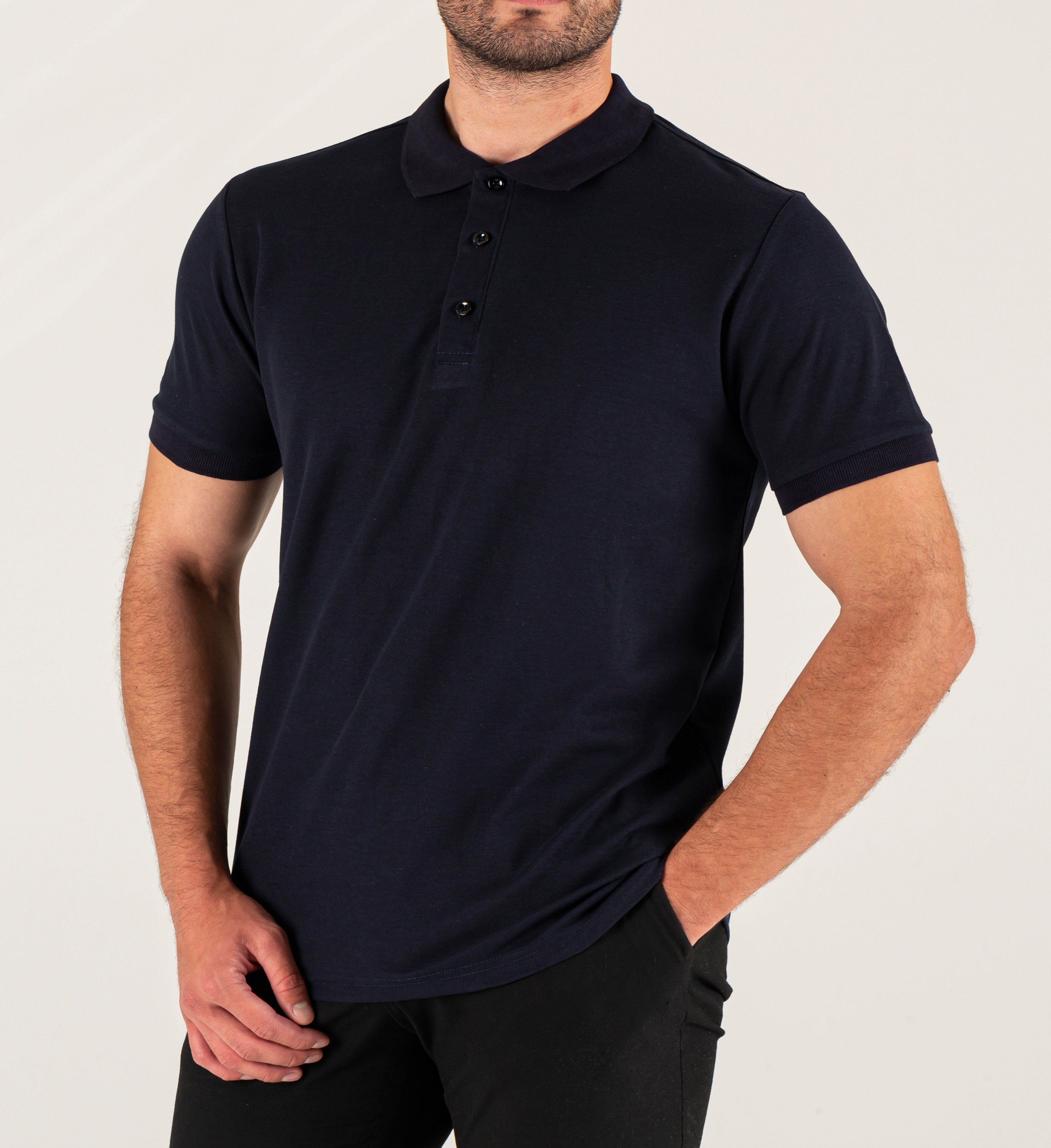 Lacivert Polo Yaka Baskılı Lakost Tişört