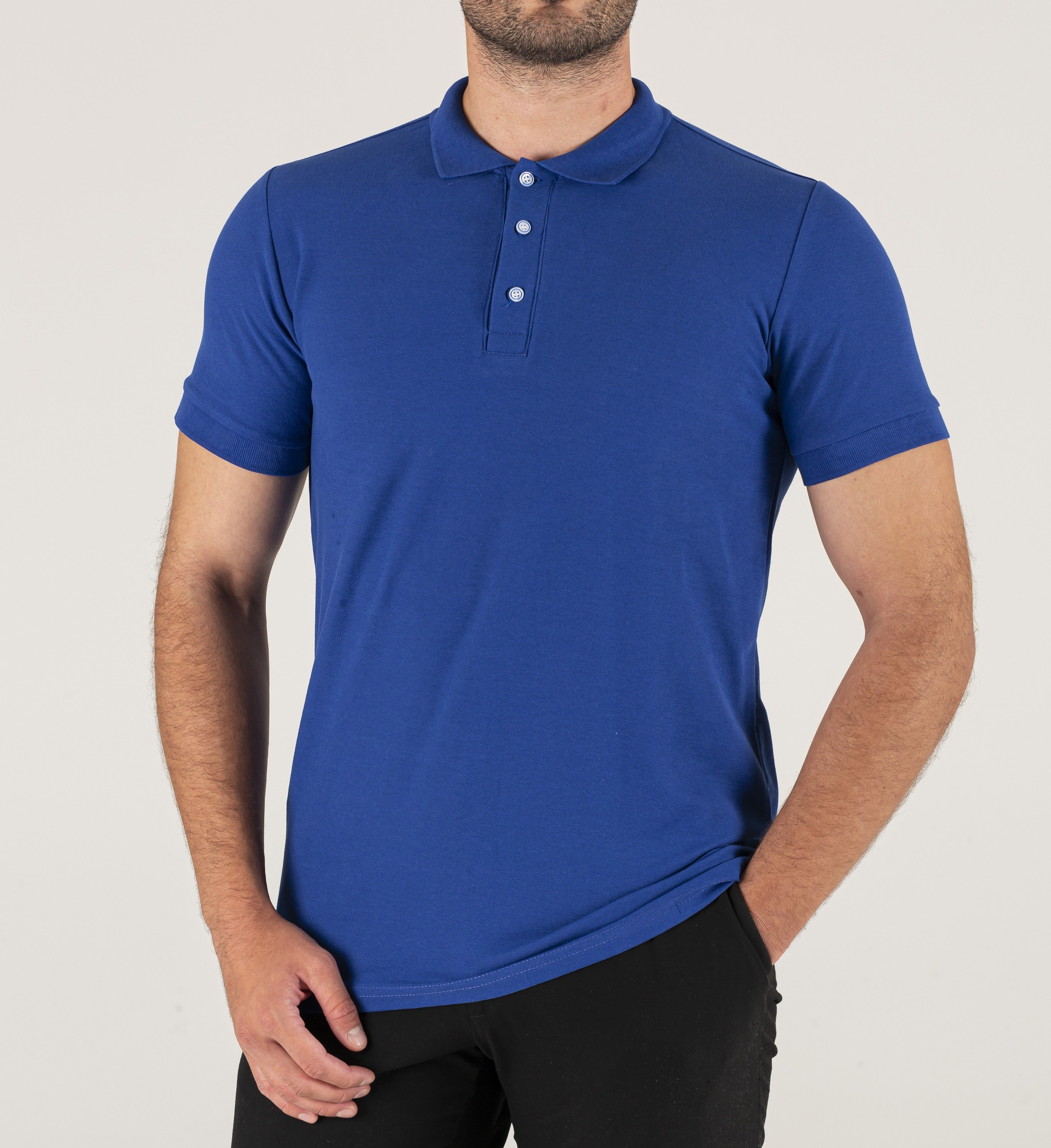 Saks Mavisi Polo Yaka Baskılı Lakost Tişört