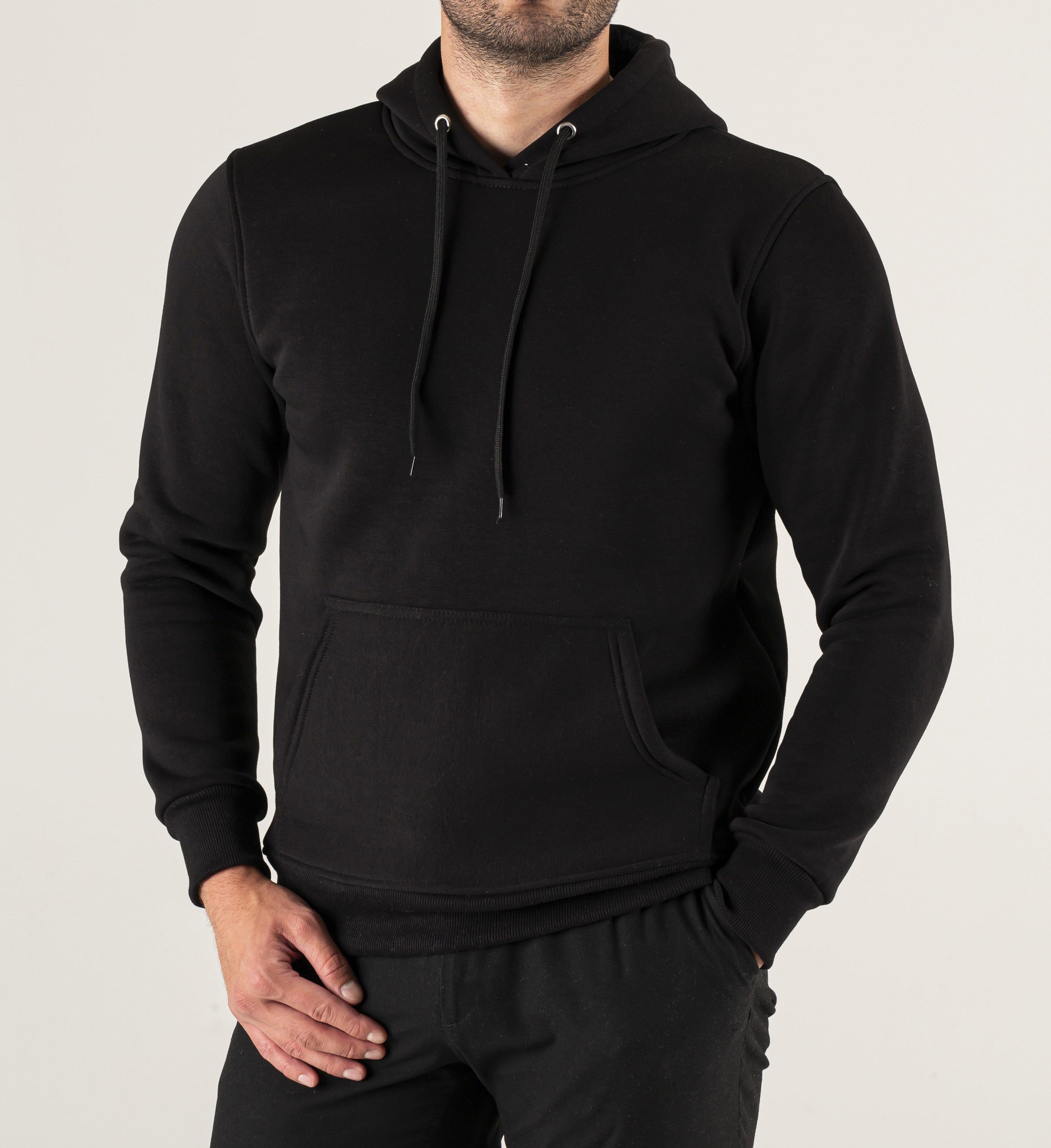 Siyah Kapşonlu Baskılı Hoodie