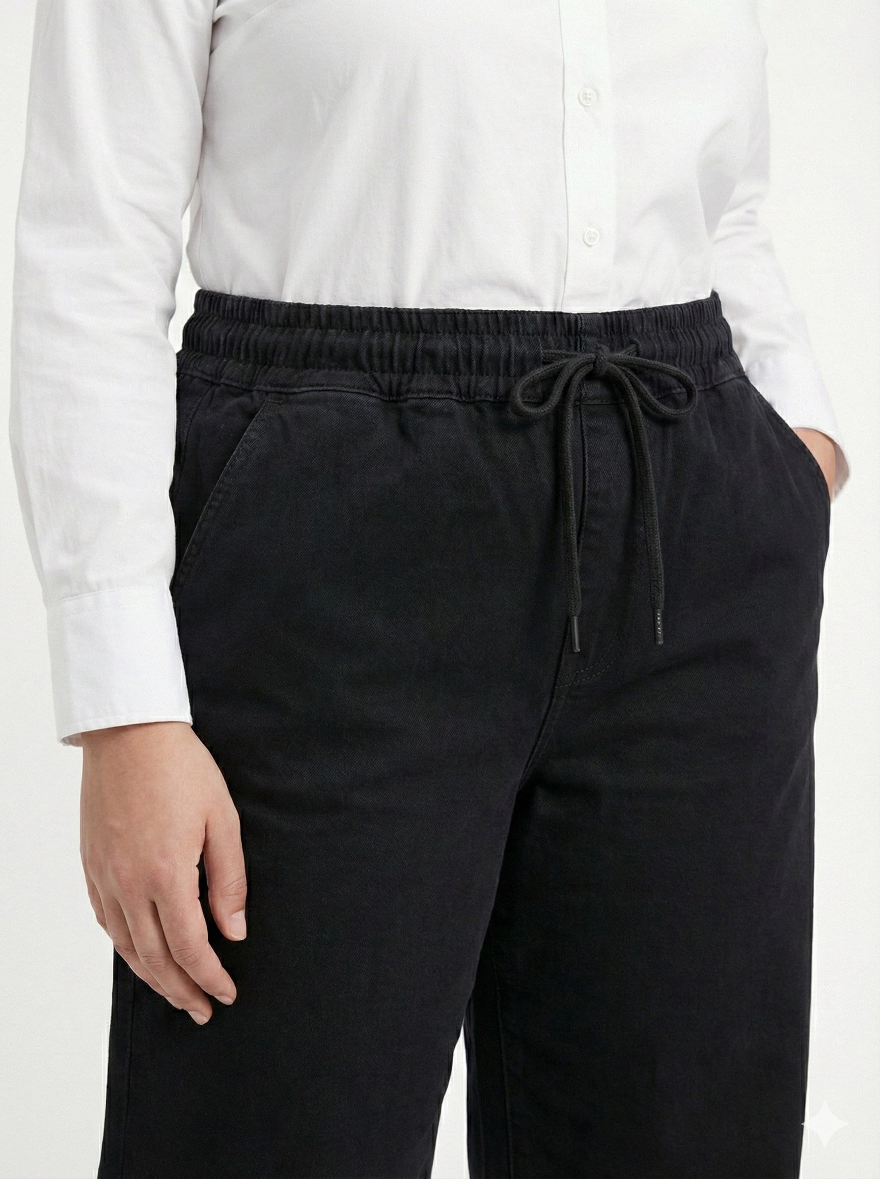 BELİ LASTİKLİ BOL PAÇA KOT PANTOLON - SİYAH