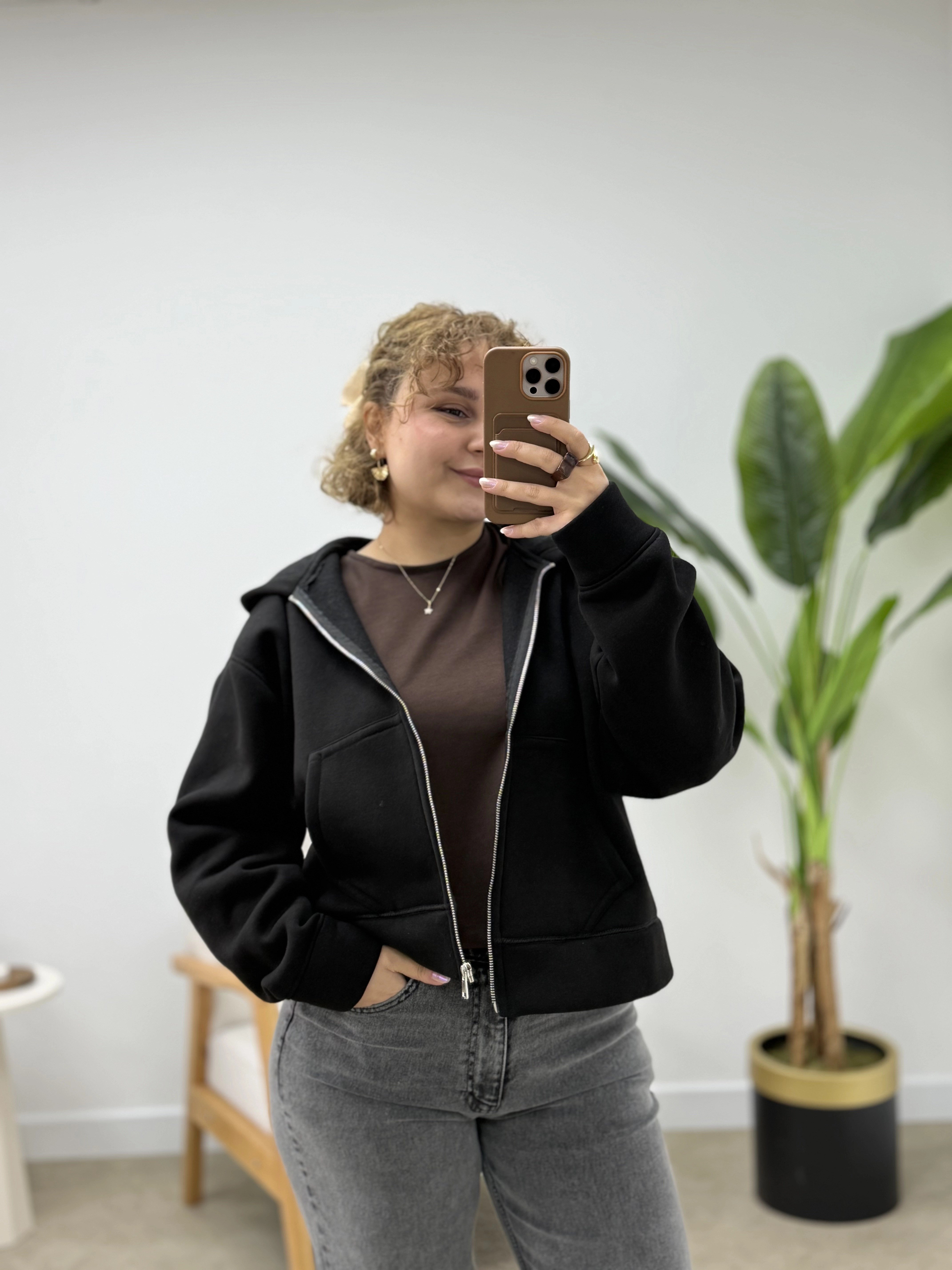 KIŞLIK ŞARDONLU KISA SWEAT HIRKA
