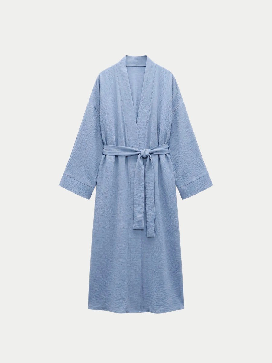 LOOV ÇİLEK KUMAŞ KUŞAKLI ABAYA KİMONO - BEJ