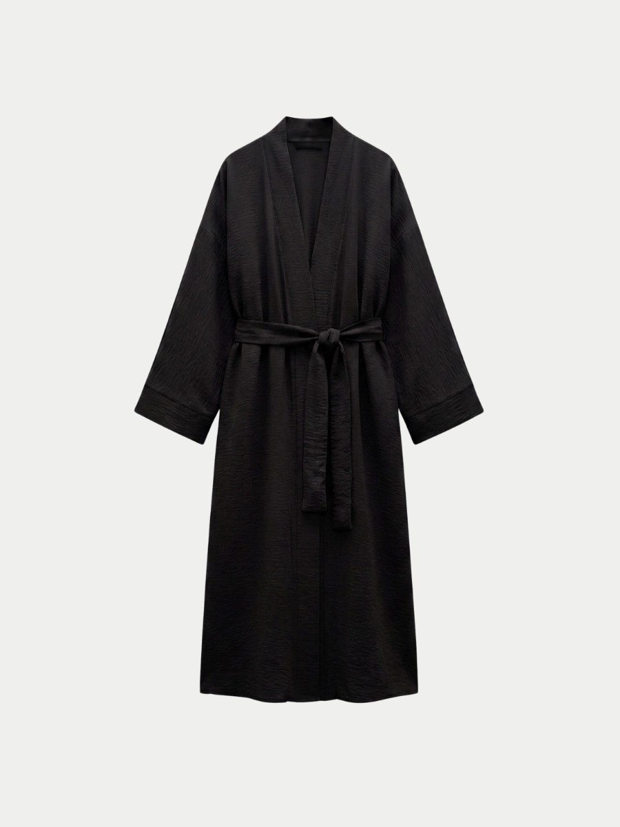 LOOV ÇİLEK KUMAŞ KUŞAKLI ABAYA KİMONO - BEJ