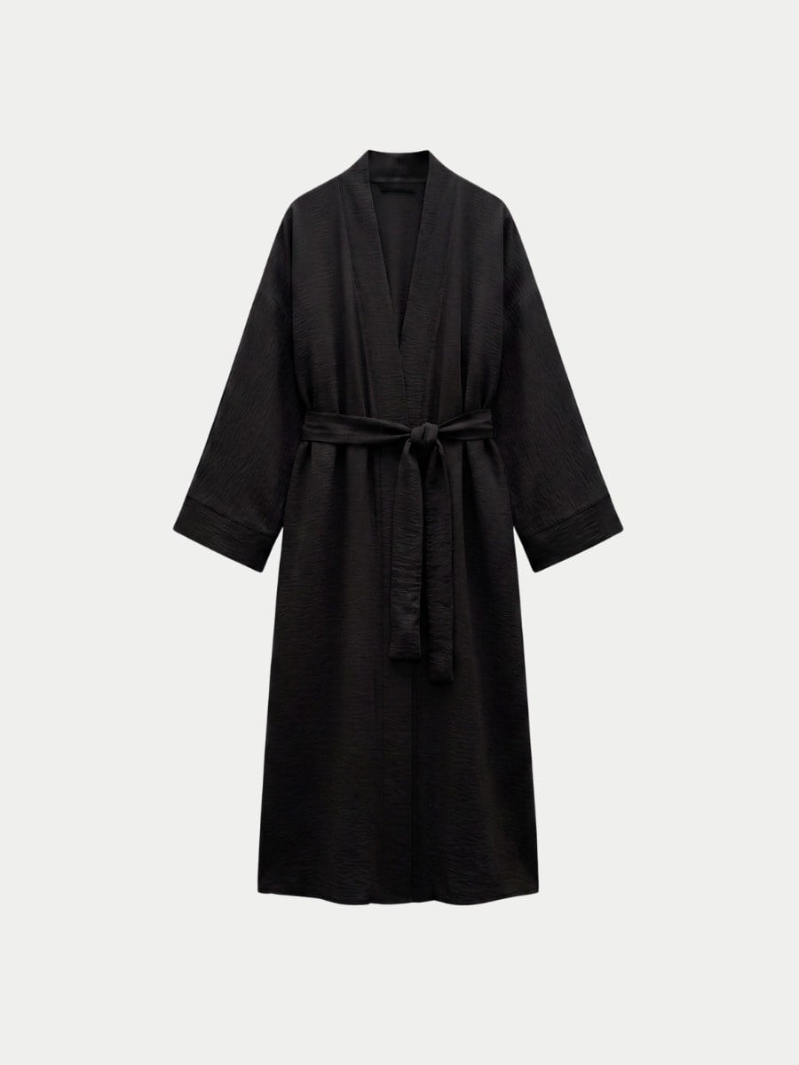 LOOV ÇİLEK KUMAŞ KUŞAKLI ABAYA KİMONO - BEJ