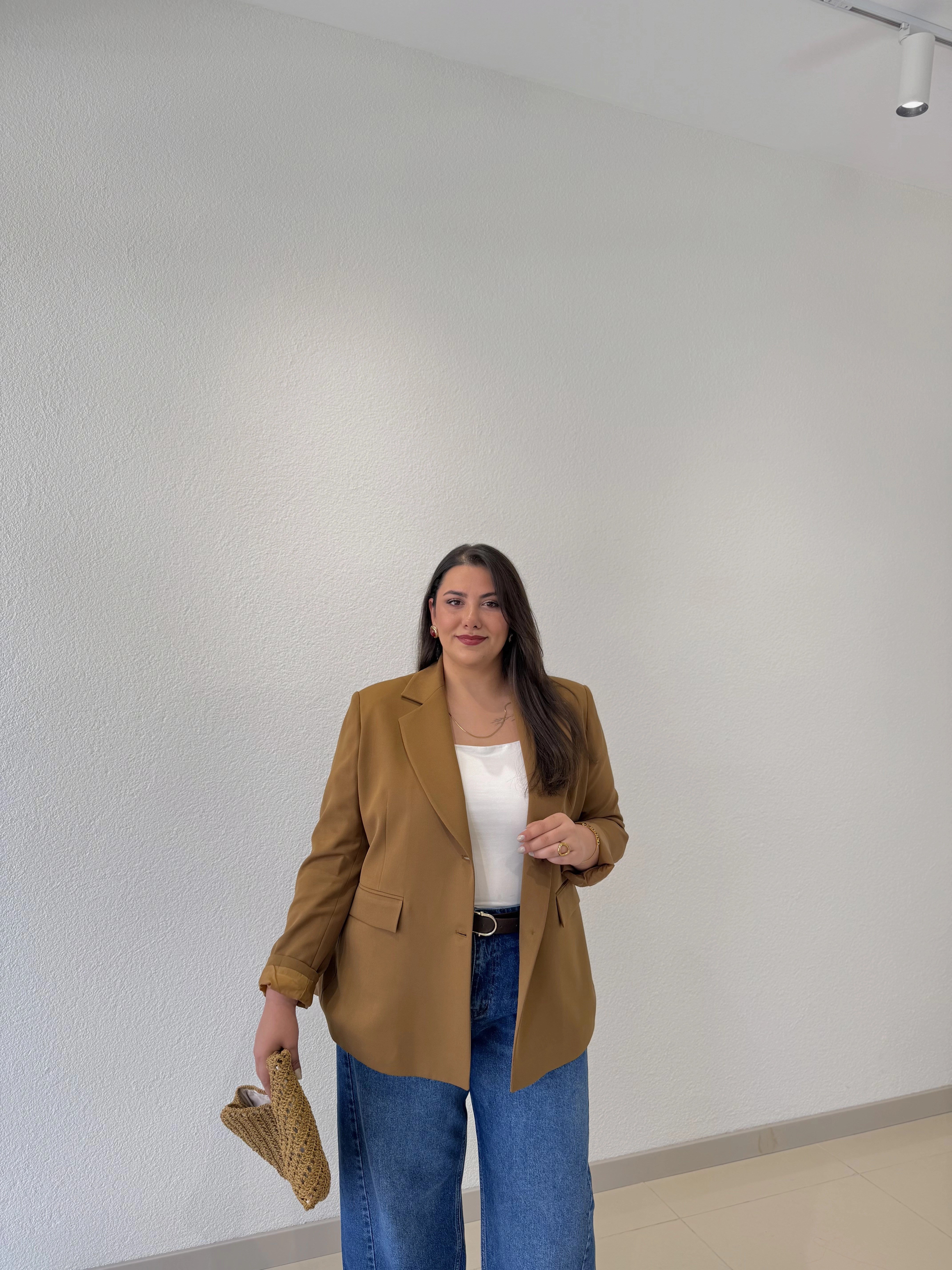 OVERSİZE ASTARLI BLAZER CEKET - ACI KAHVE