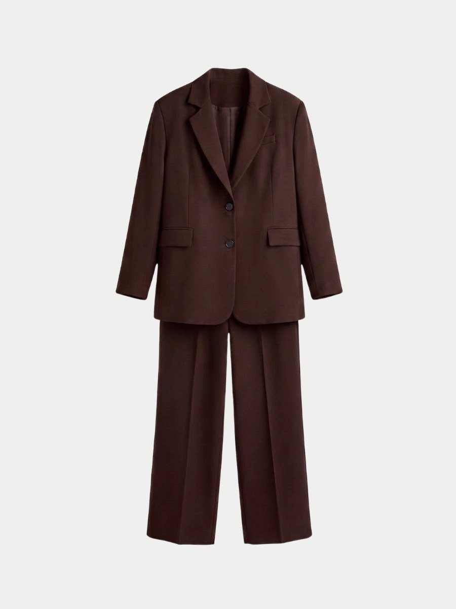 OVERSİZE ASTARLI BLAZER CEKET TAKIM - ACI KAHVE