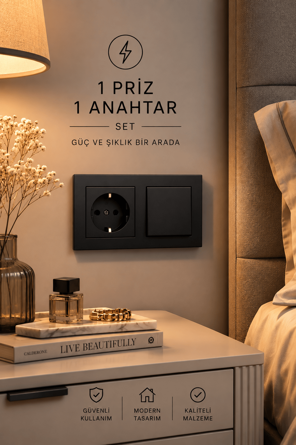  Ovivo Grano Siyah Anahtar Topraklı Priz Seti