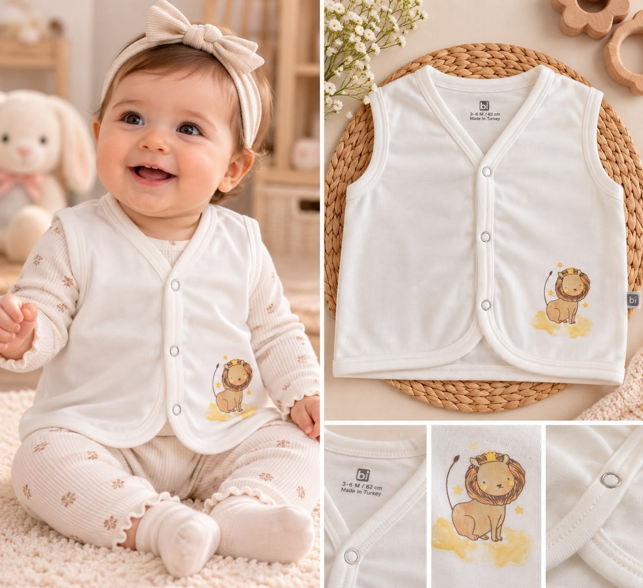 ASLAN BASKILI BEBEK YELEĞİ – %100 PAMUK PENYE