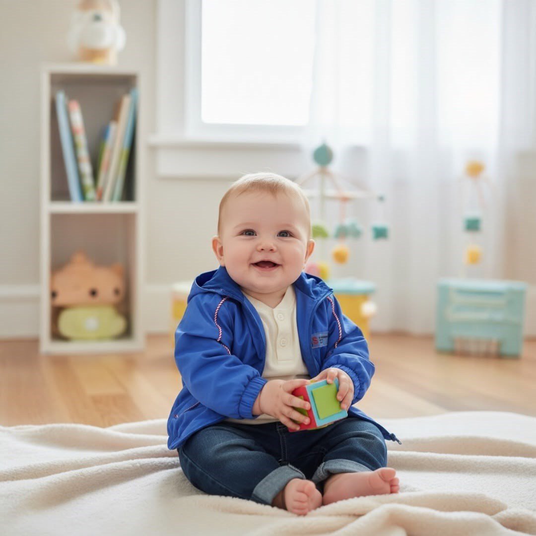 ERKEK BEBEK 3 PARÇA MAVİ YAĞMURLUKLU KOT PANTOLONLU TAKIM