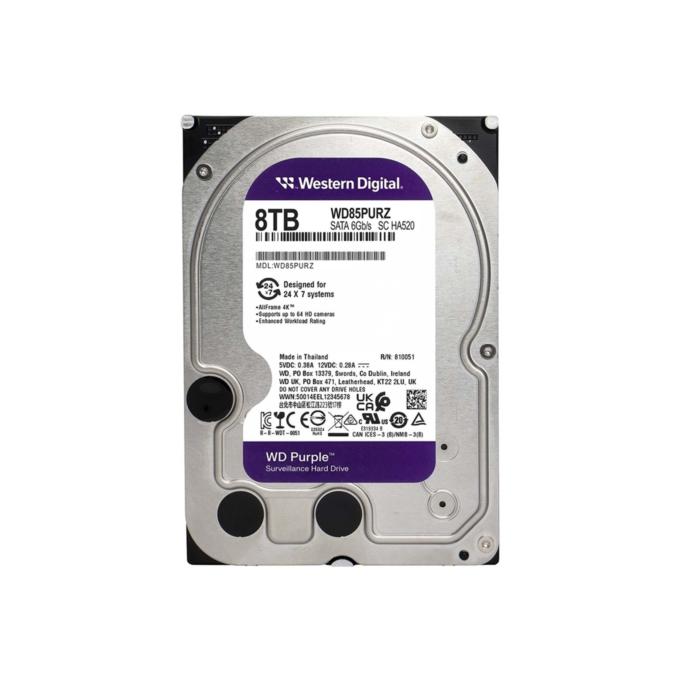 WD PURPLE 8TB 5640RPM 256MB SATA3 WD85PURZ 7/24 HDD RESMİ DİSTİ GARANTİLİ