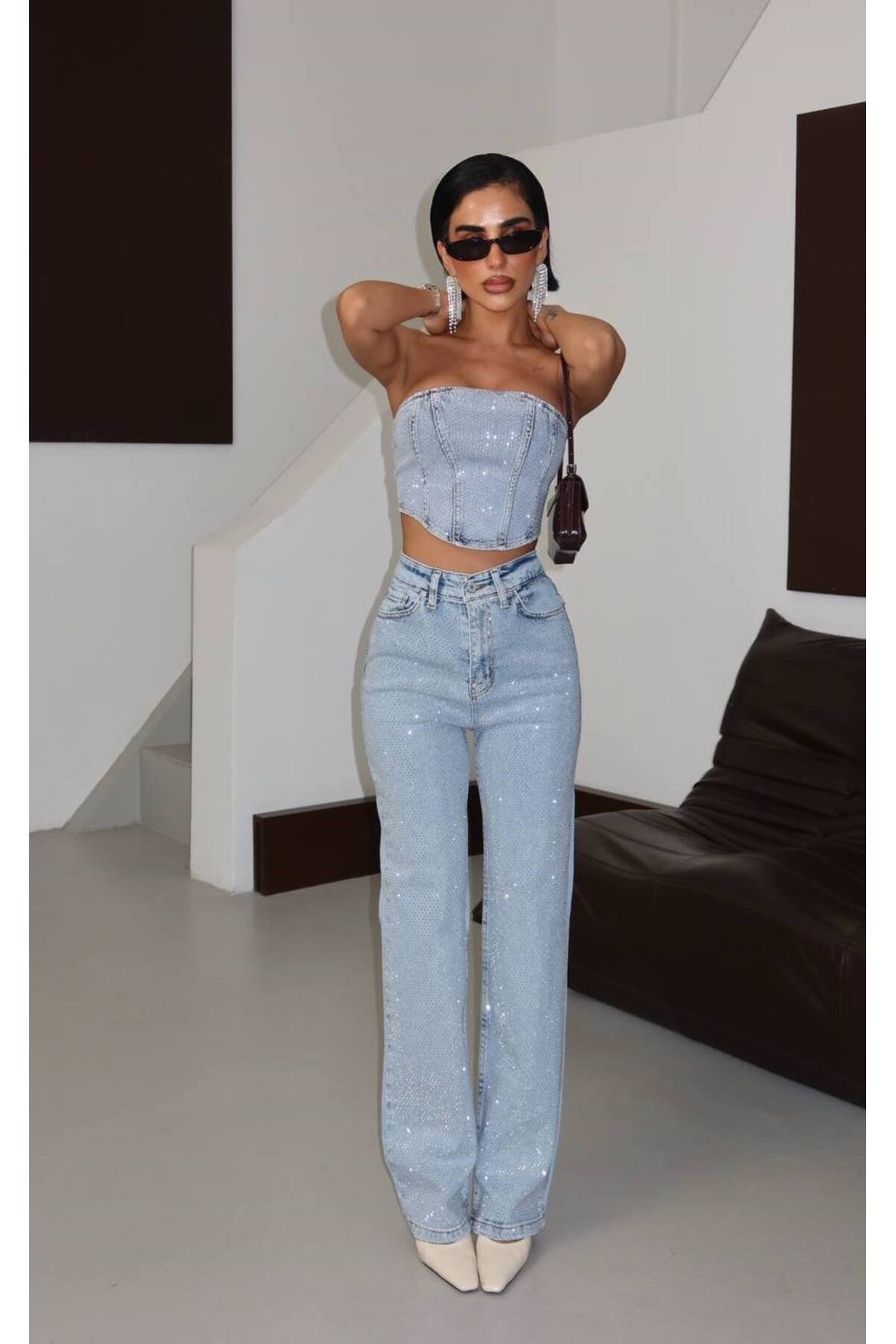 Denim Taşlı Tasarım Takım
