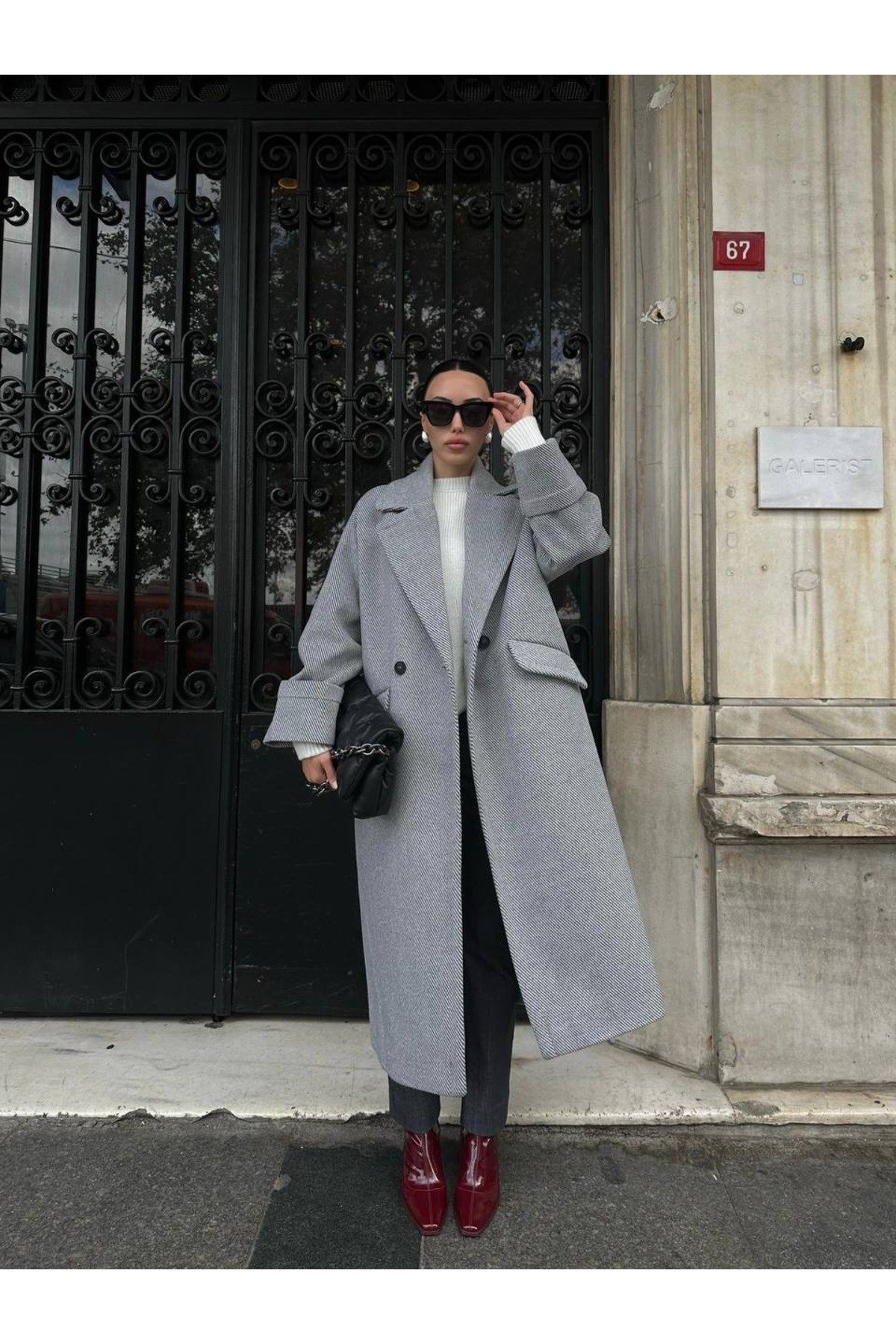 Gri Oversize Premıum Klasik Kaşe Kaban