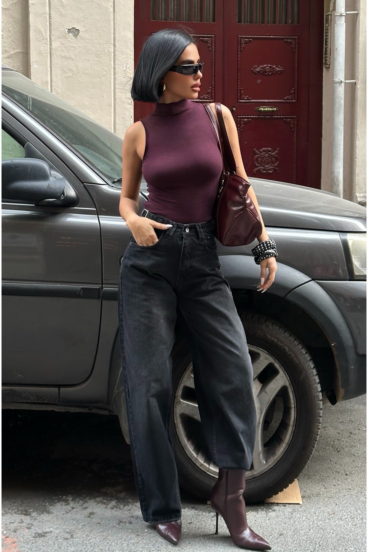 Kadın Baggy Jean Yüksek Bel Palazzo Esnek Kot Pantolon