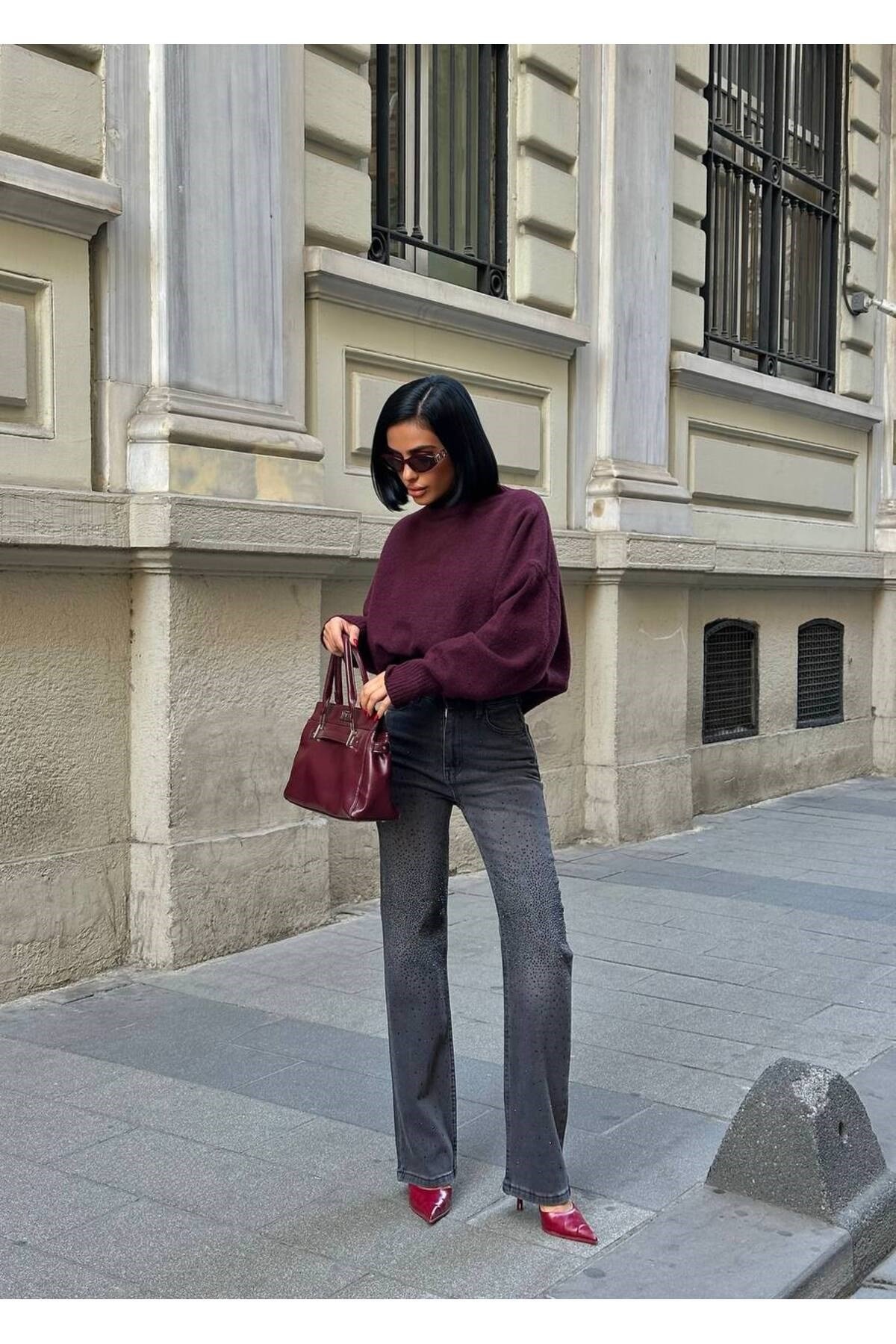 Kadın Jean Yüksek Siyah Palazzo Likralı Esnek Kot Pantolon