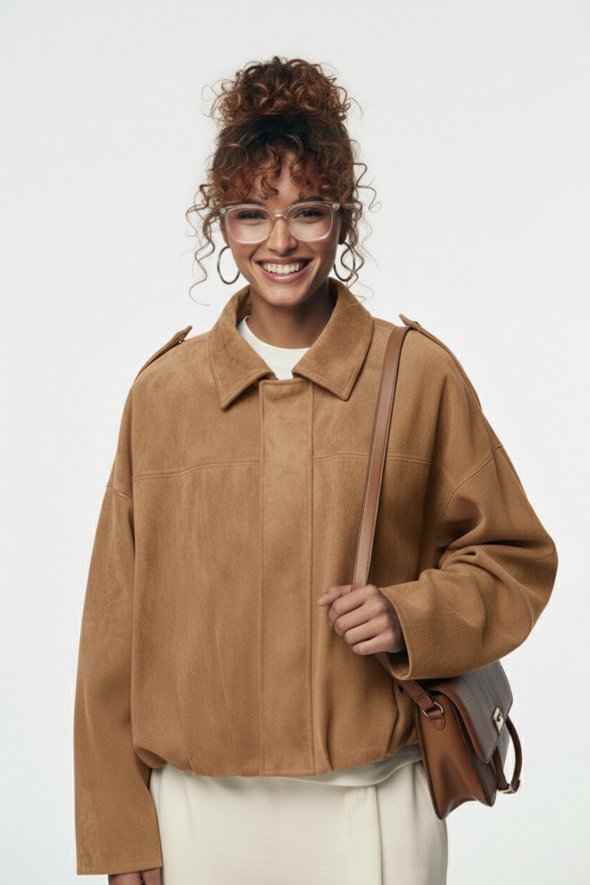 Kadın Oversize Bomber Süet Ceket