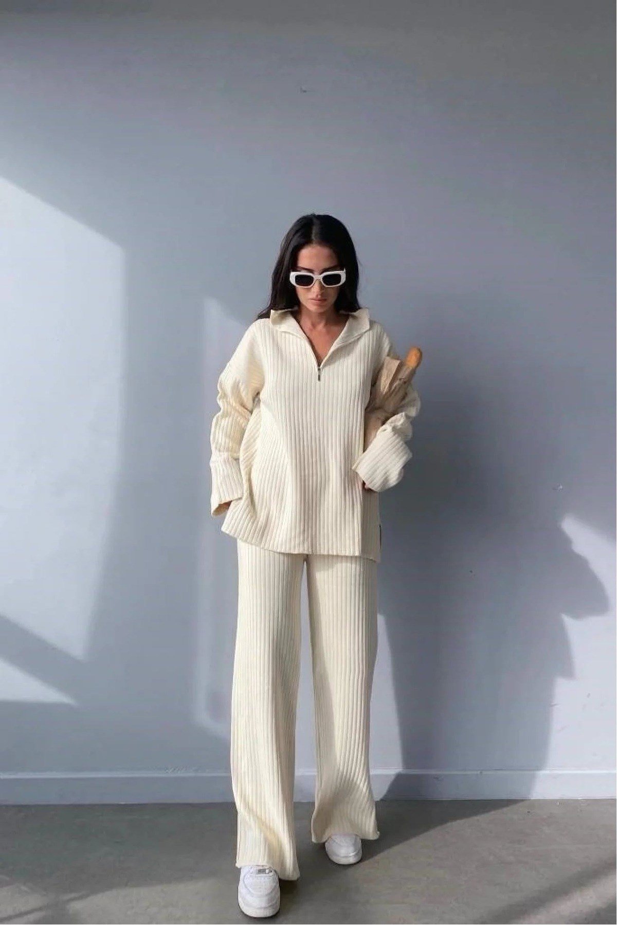 Kadın Oversize Fitilli Triko Takım
