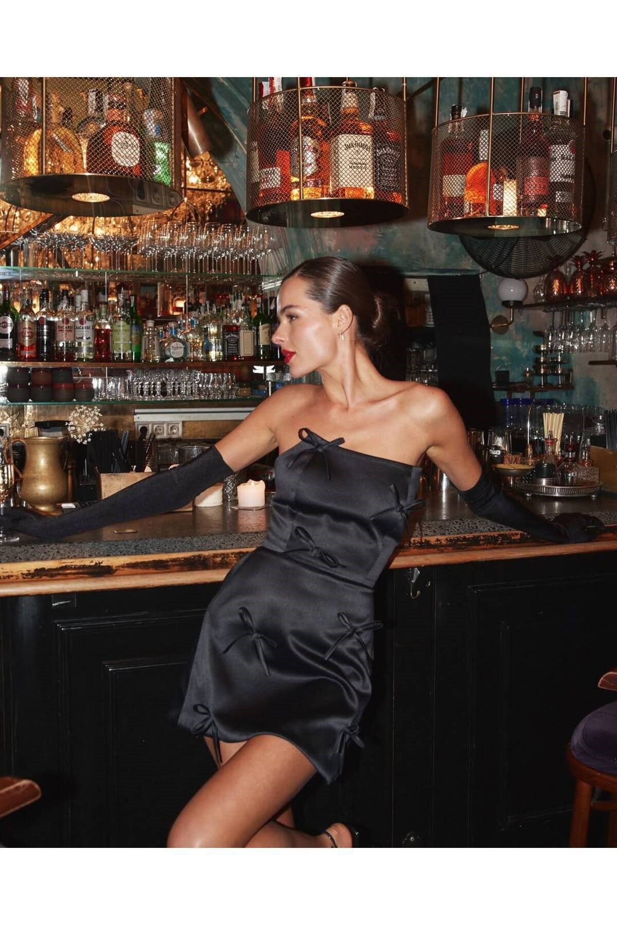 Kadın Viral Model Fiyonklu Straplez Elbise