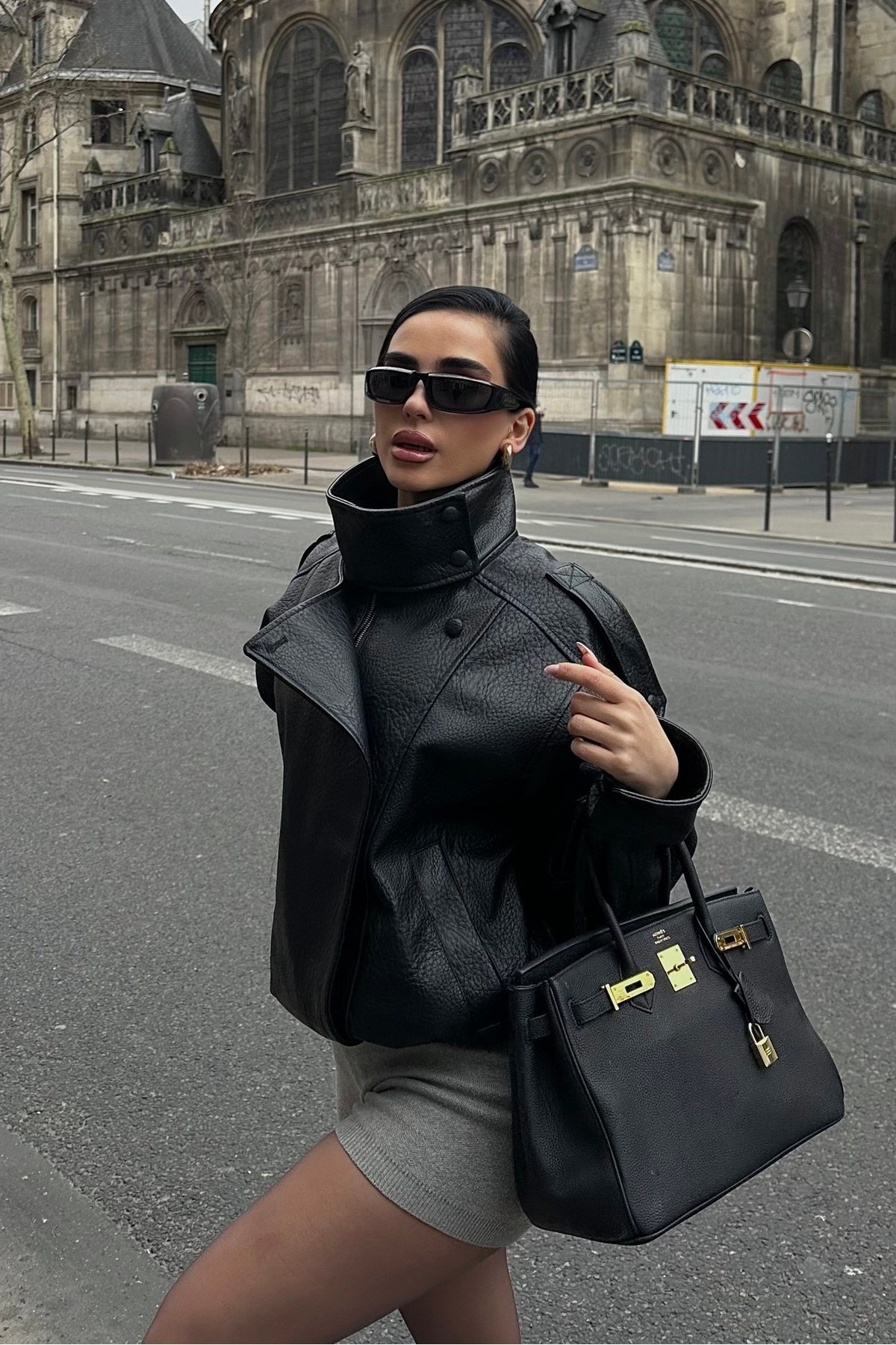 Kadın ZR Model Dik Yaka Fermuarlı Deri Ceket