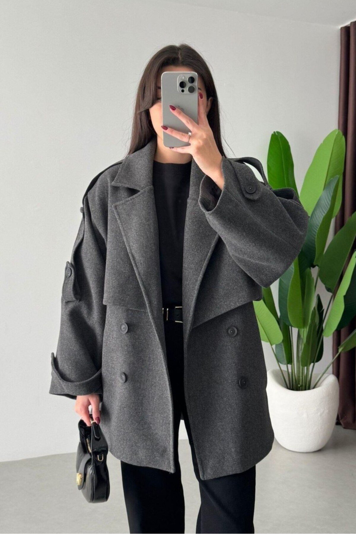 Kemerli Oversize İthal Zr Model Kaşe Kaban