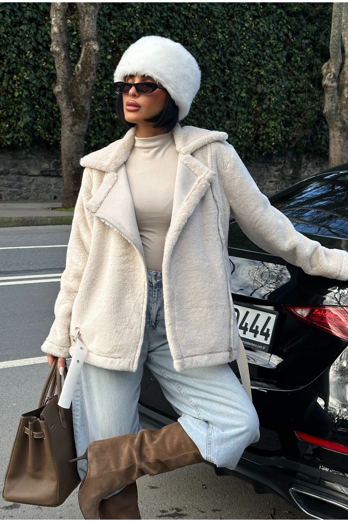 Yeni Sezon Kadın Içi Rapitli Kemer Detaylı Zr Deri Süet Bej Mont