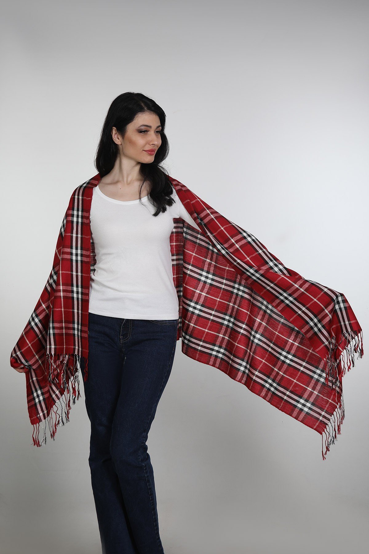Bordo Siyah Viscon - Cotton Şal