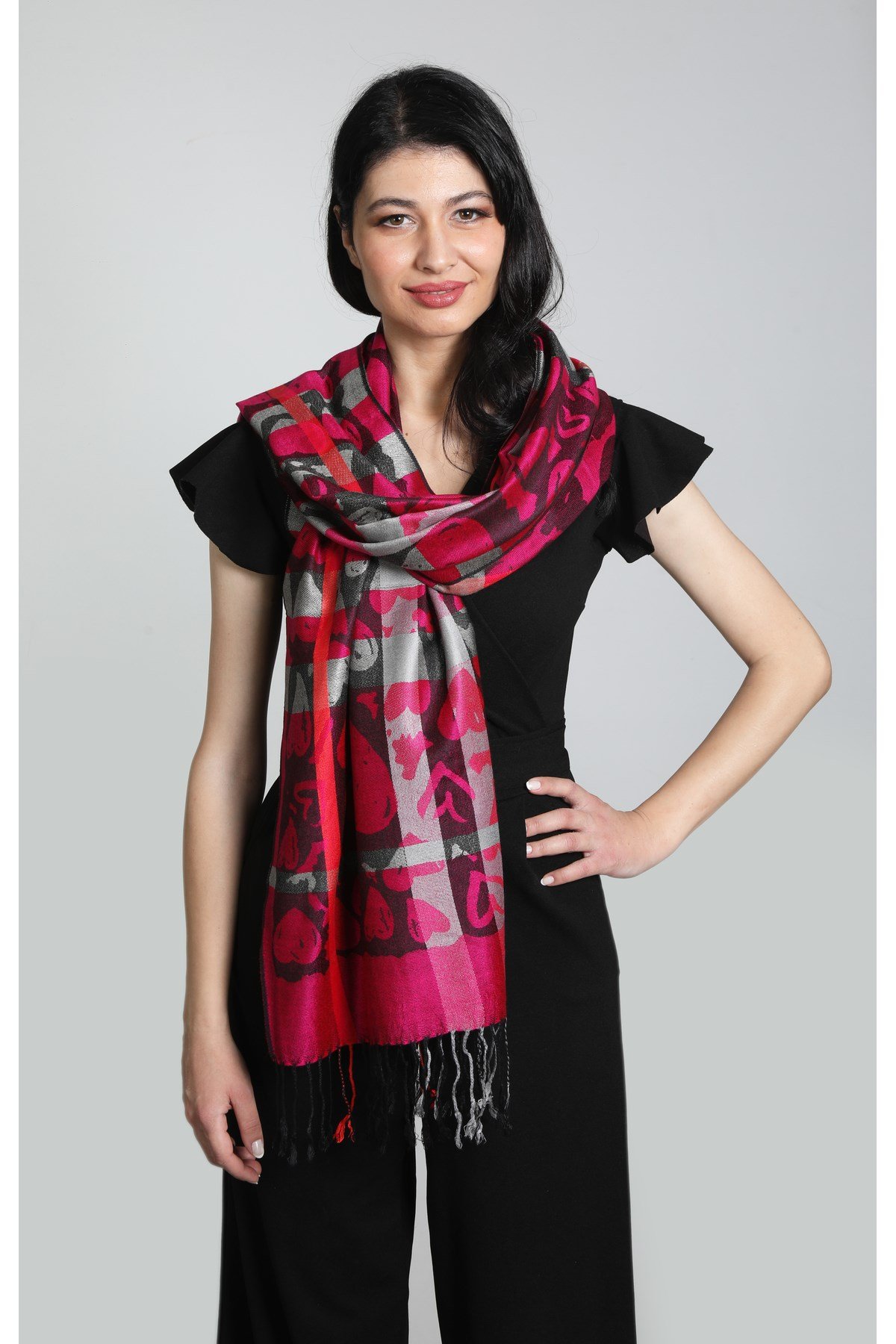 Fuşya %100 Pashmina Şal